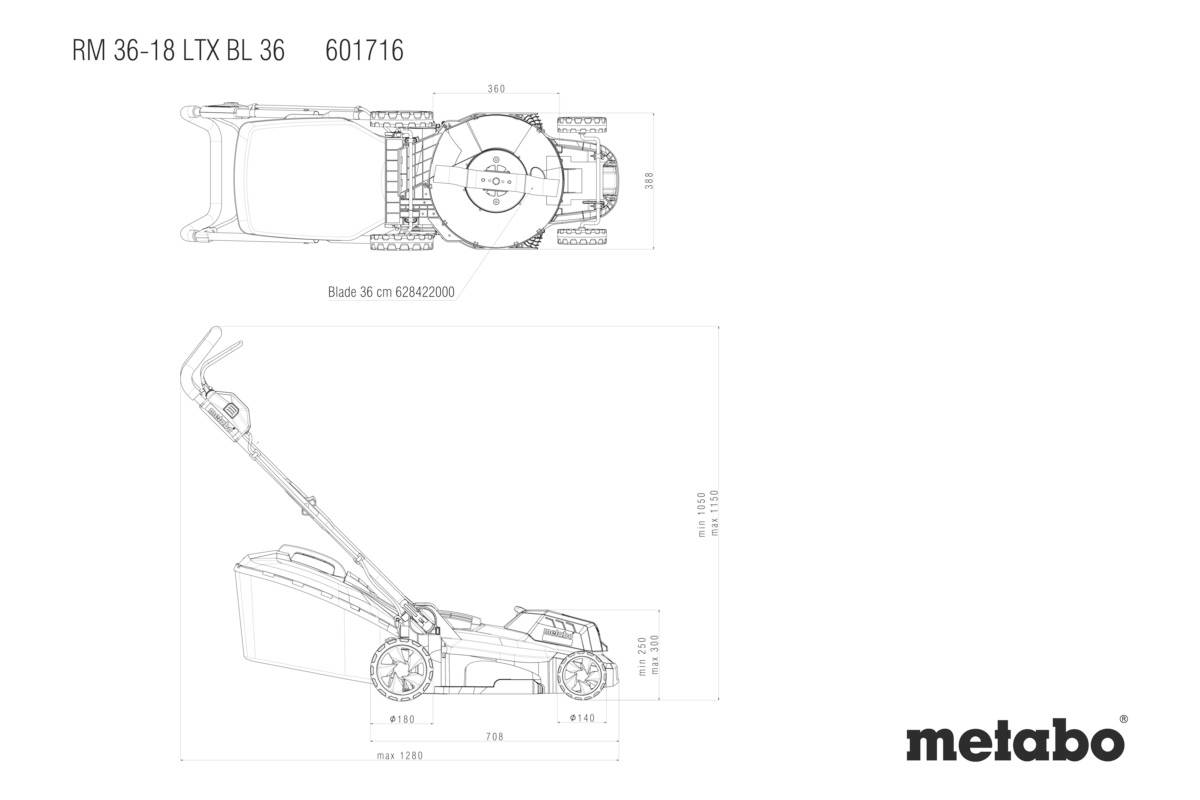 Metabo RM 36-18 LTX BL 36 Akku Akku-Rasenmäher ohne Akku 18V Schnittbreite (max.) 36cm