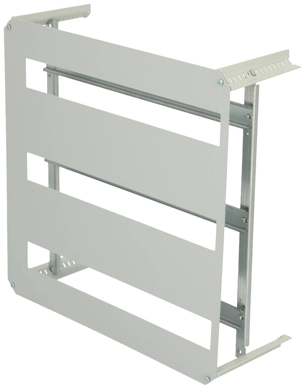 Metallrahmenstruktur mit mehreren horizontalen Streben, möglicherweise Teil eines Regals oder Montagegestells.