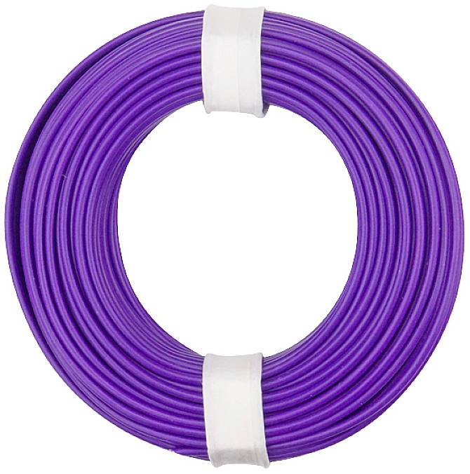 Ein violetter Kabelring mit weißen Befestigungen.