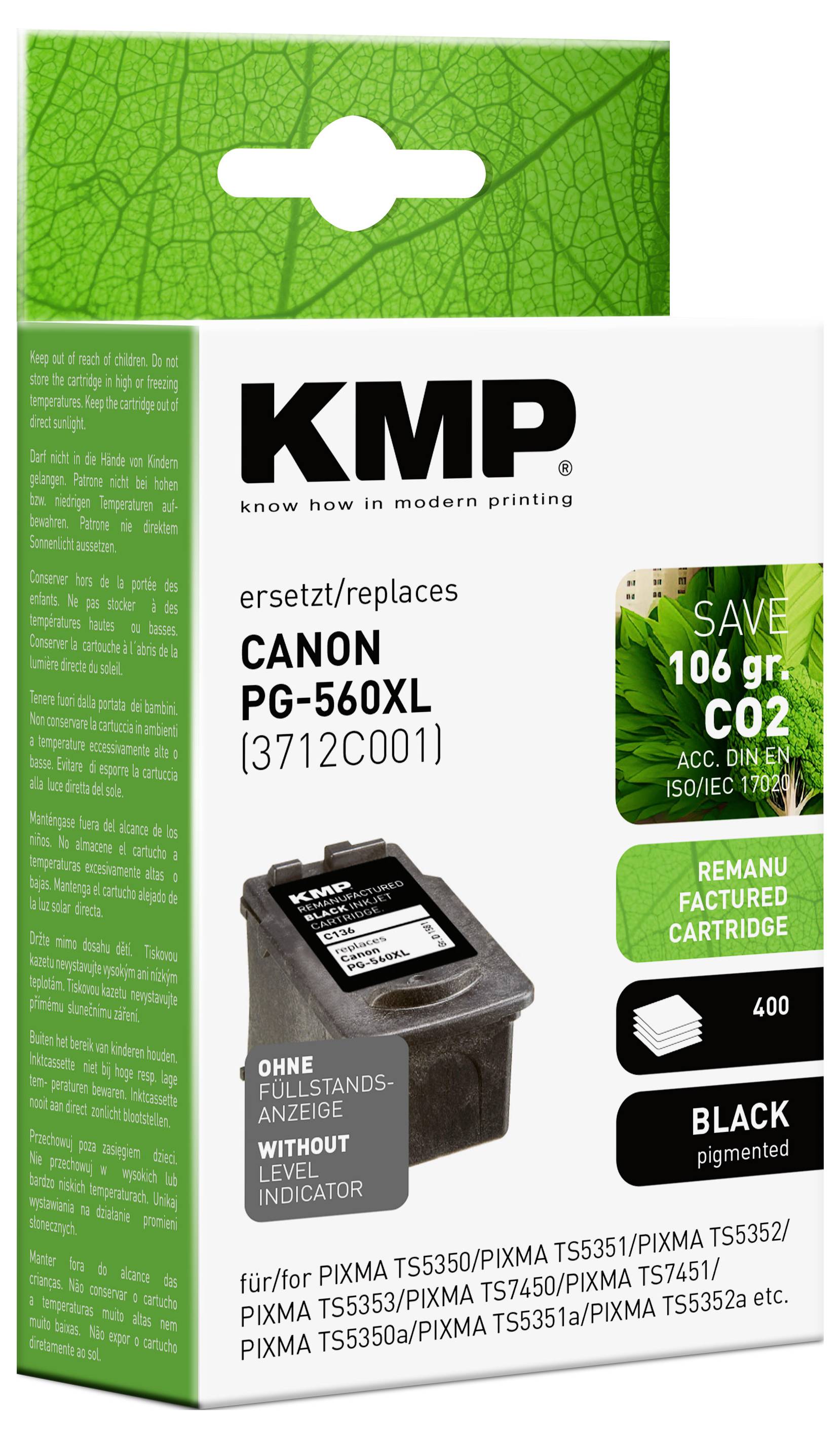 KMP Druckerpatrone ersetzt Canon PG-560 XL Kompatibel Schwarz C136 1581,4001