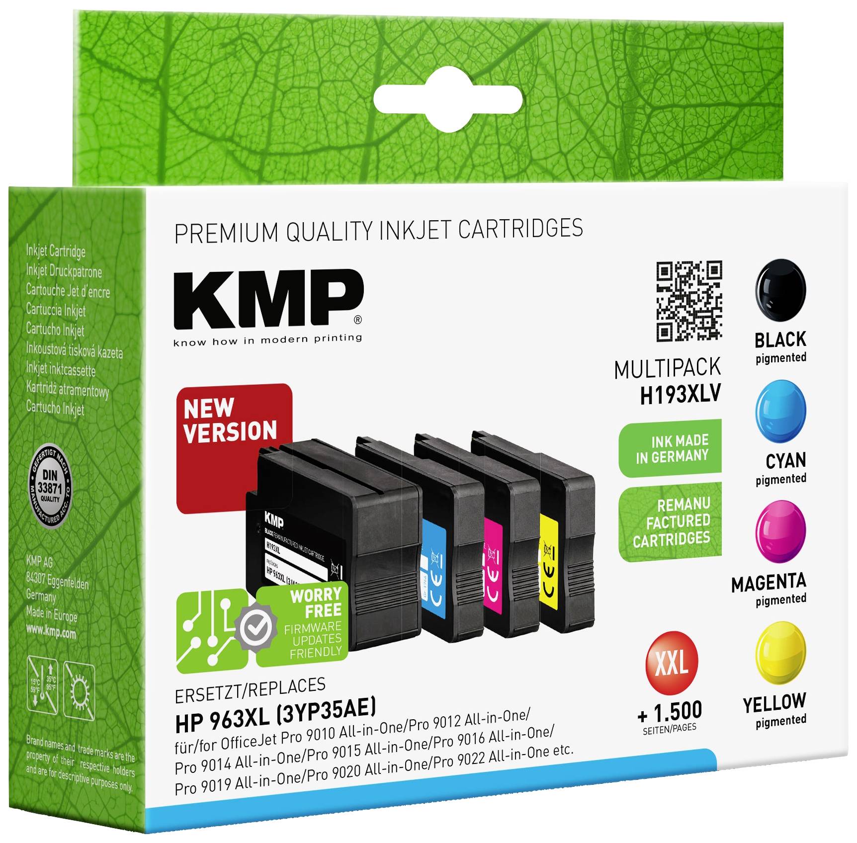 KMP Tinte ersetzt HP 963XL (3YP35AE) Kompatibel Kombi-Pack Schwarz, Cyan, Magenta, Gelb H193XV 1766,4005