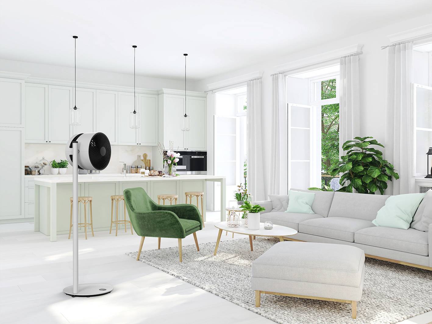 Boneco Air Shower F235 Standventilator 22W (L x B x H) 375 x 375 x 1212mm Grau App gesteuert, Höhenverstellbar, LED-Display, Timer