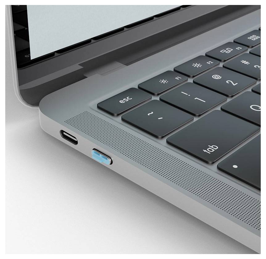 Nahaufnahme der hinteren E/A-Blende eines Desktop-Computer-Towers mit USB-Anschlüssen, Audio-Buchsen, Ethernet-Anschluss und sechseckigem Kühlungsgitter.