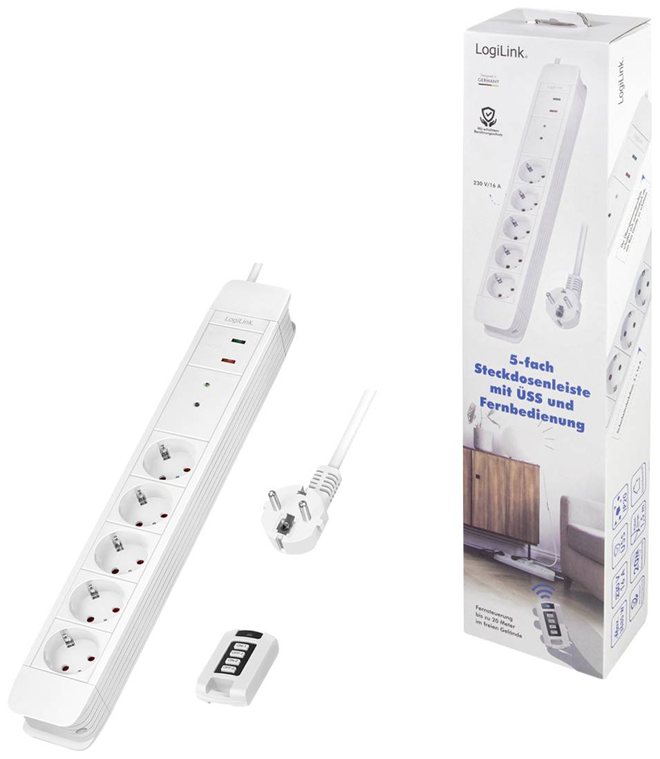 LogiLink LPS402 Funk-Steckdosenleiste Weiß Schutzkontakt 1St.
