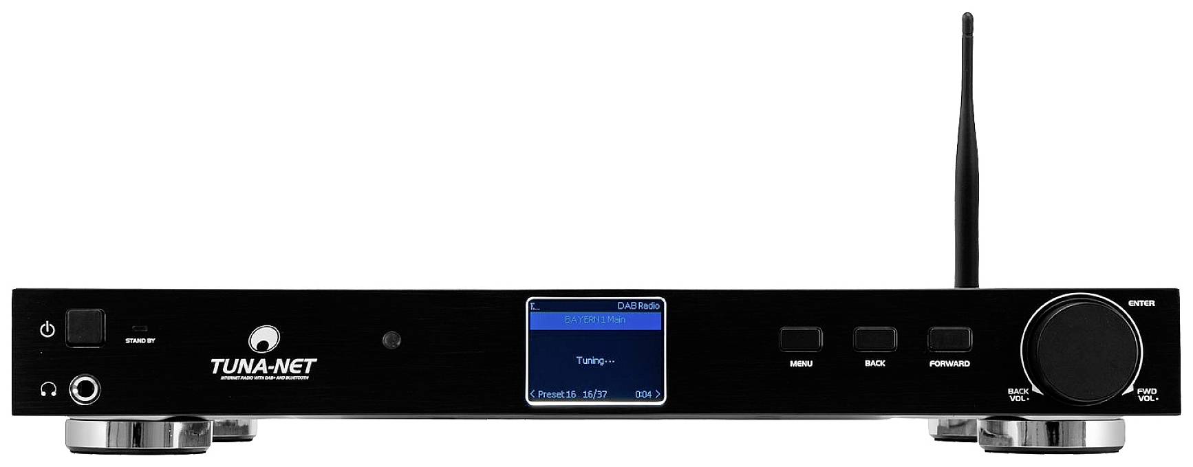 Omnitronic TUNA-NET Internet Tischradio DAB+, Internet, FM Bluetooth®, LAN, WLAN, Internetradio Inkl. Fernbedienung, DLNA-fähig Schwarz