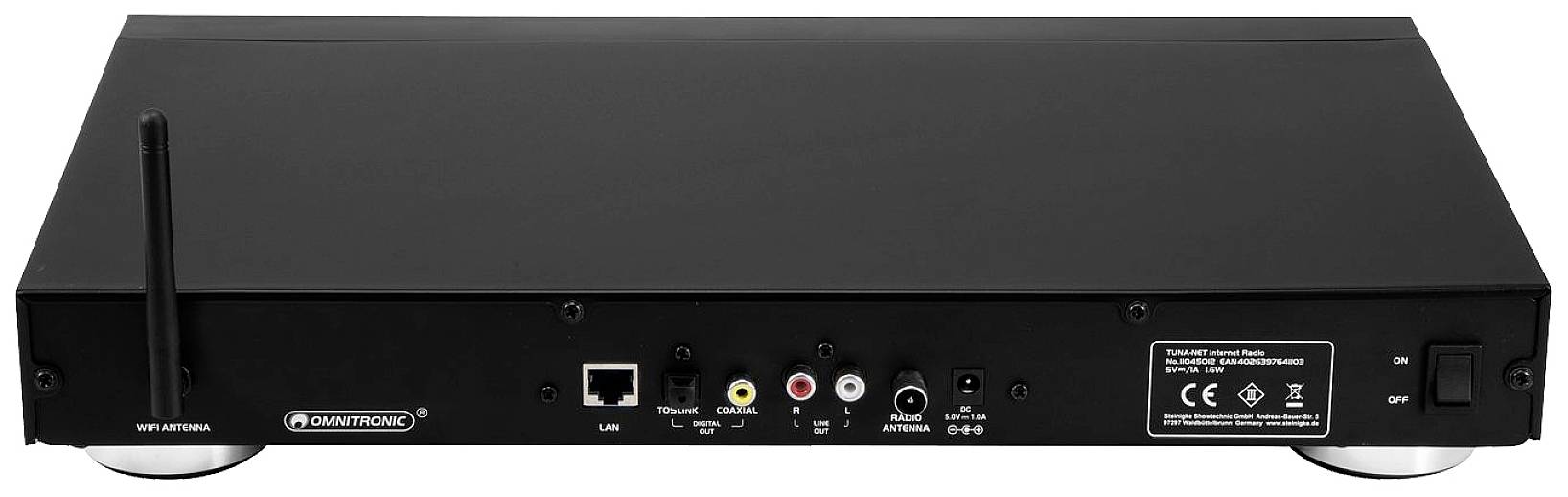 Omnitronic TUNA-NET Internet Tischradio DAB+, Internet, FM Bluetooth®, LAN, WLAN, Internetradio Inkl. Fernbedienung, DLNA-fähig Schwarz