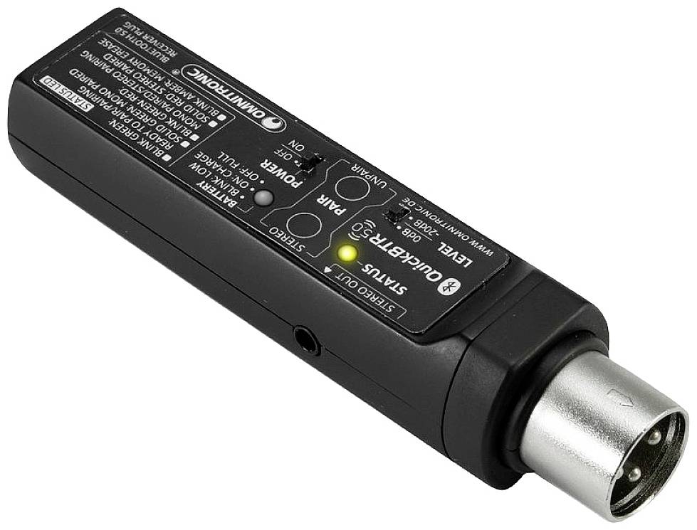 Omnitronic QuickBTR-5.0 XLR AptX Bluetooth® Musik-Empfänger Bluetooth Version: 5.0, A2DP 10m aptX®-Technologie, integrierter Akku