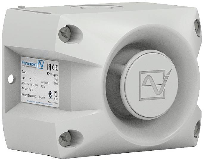 Elektronisches Gerät von Pfannenberg, Modell PA1, zur Schaltschrankklimatisierung. Gehäuse in Weiß, Aufschrift mit technischen Spezifikationen.