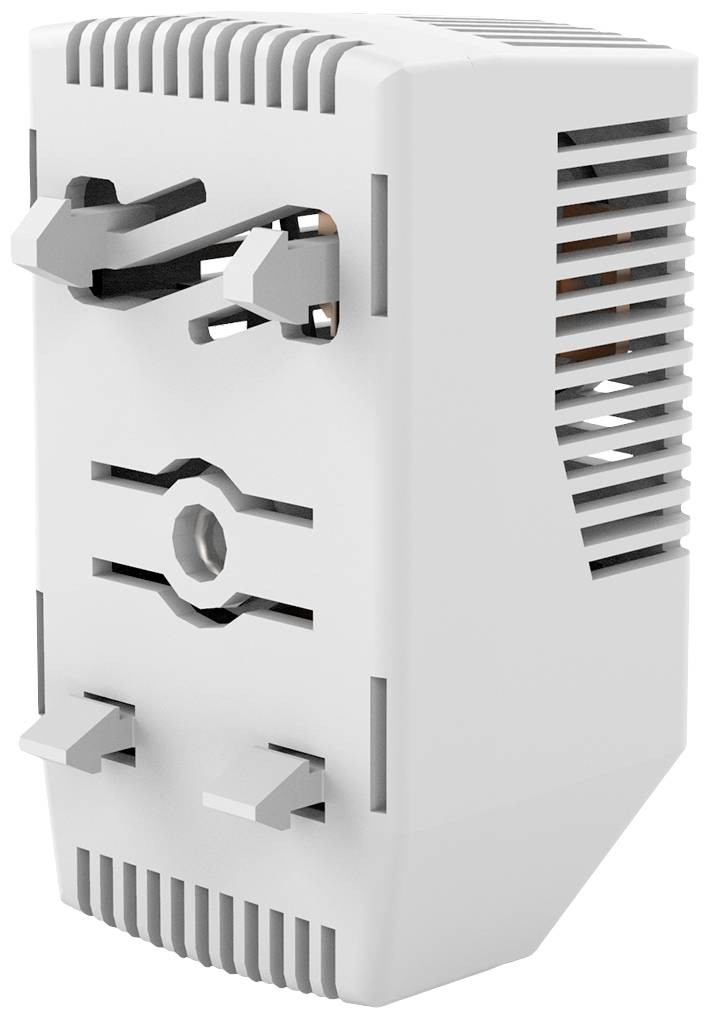 Ein weißer, rechteckiger Adapter mit Lüftungsschlitzen und mehreren Steckmöglichkeiten für elektronische Geräte.