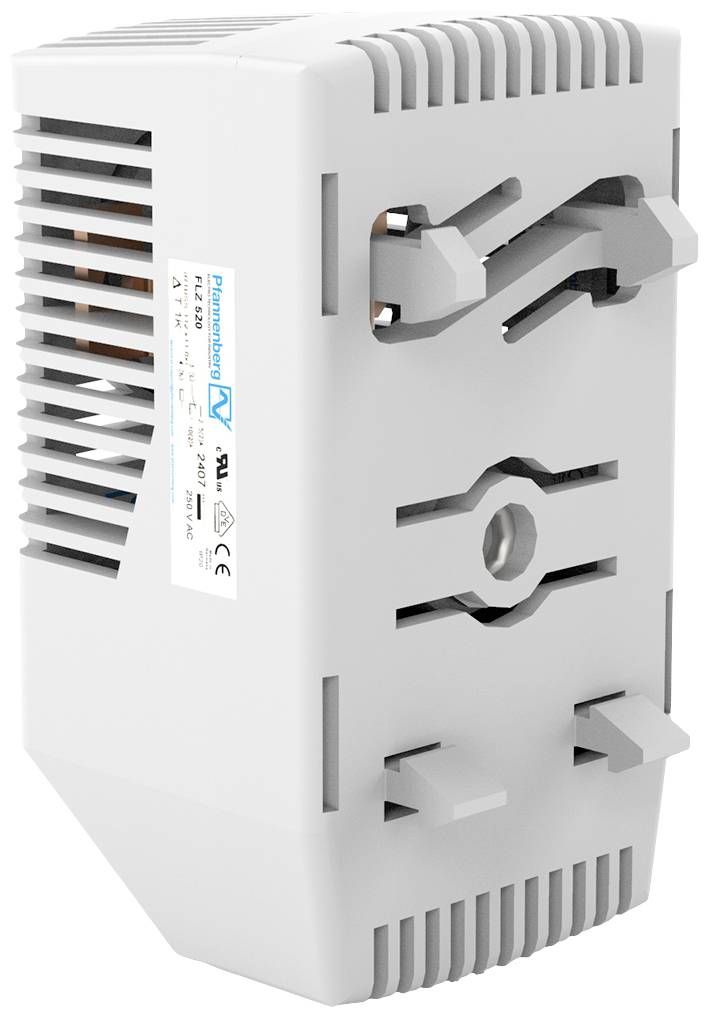 Ein weißes elektrisches Gerät mit Lüftungsschlitzen und einem Aufkleber mit Text. Es scheint zum Kühlen oder Belüften gedacht zu sein.