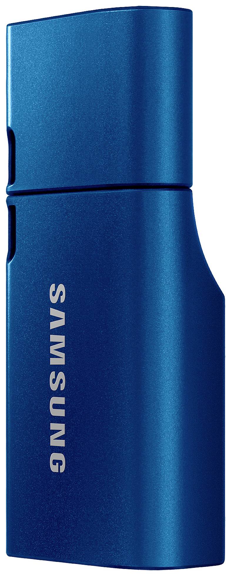 USB-Stick in blau mit 'Samsung'-Logo auf der Seite.
