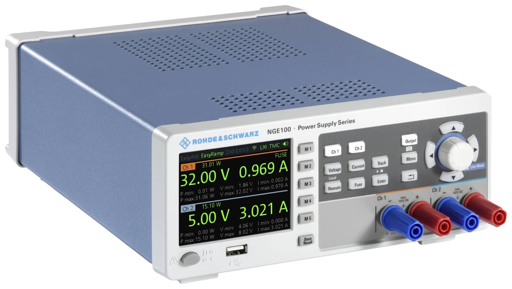 Rohde & Schwarz NGE-COM3b Labornetzgerät, einstellbar 0 - 32 V/DC 0 - 3 A 100 W USB OVP, fernsteuer