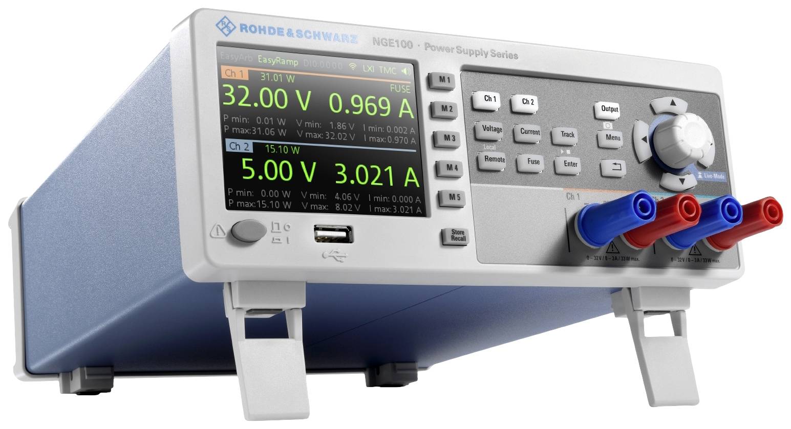 Rohde & Schwarz NGE-COM3b Labornetzgerät, einstellbar 0 - 32 V/DC 0 - 3A 100W USB OVP, fernsteuerbar Anzahl Ausgänge 3 x