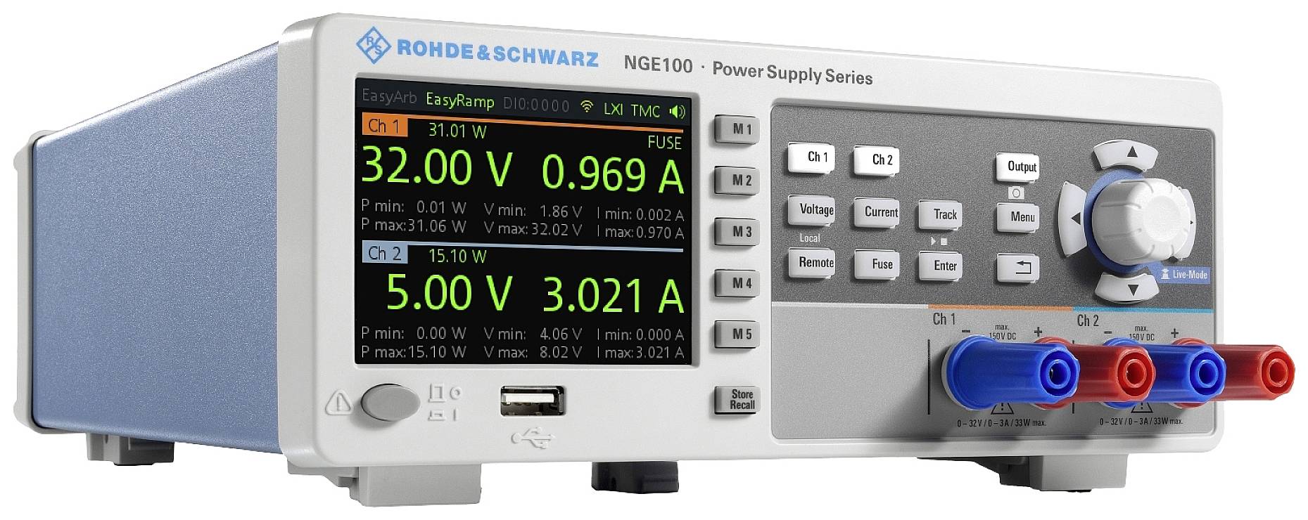 Rohde & Schwarz NGE-COM3b Labornetzgerät, einstellbar 0 - 32 V/DC 0 - 3 A 100 W USB OVP, fernsteuer