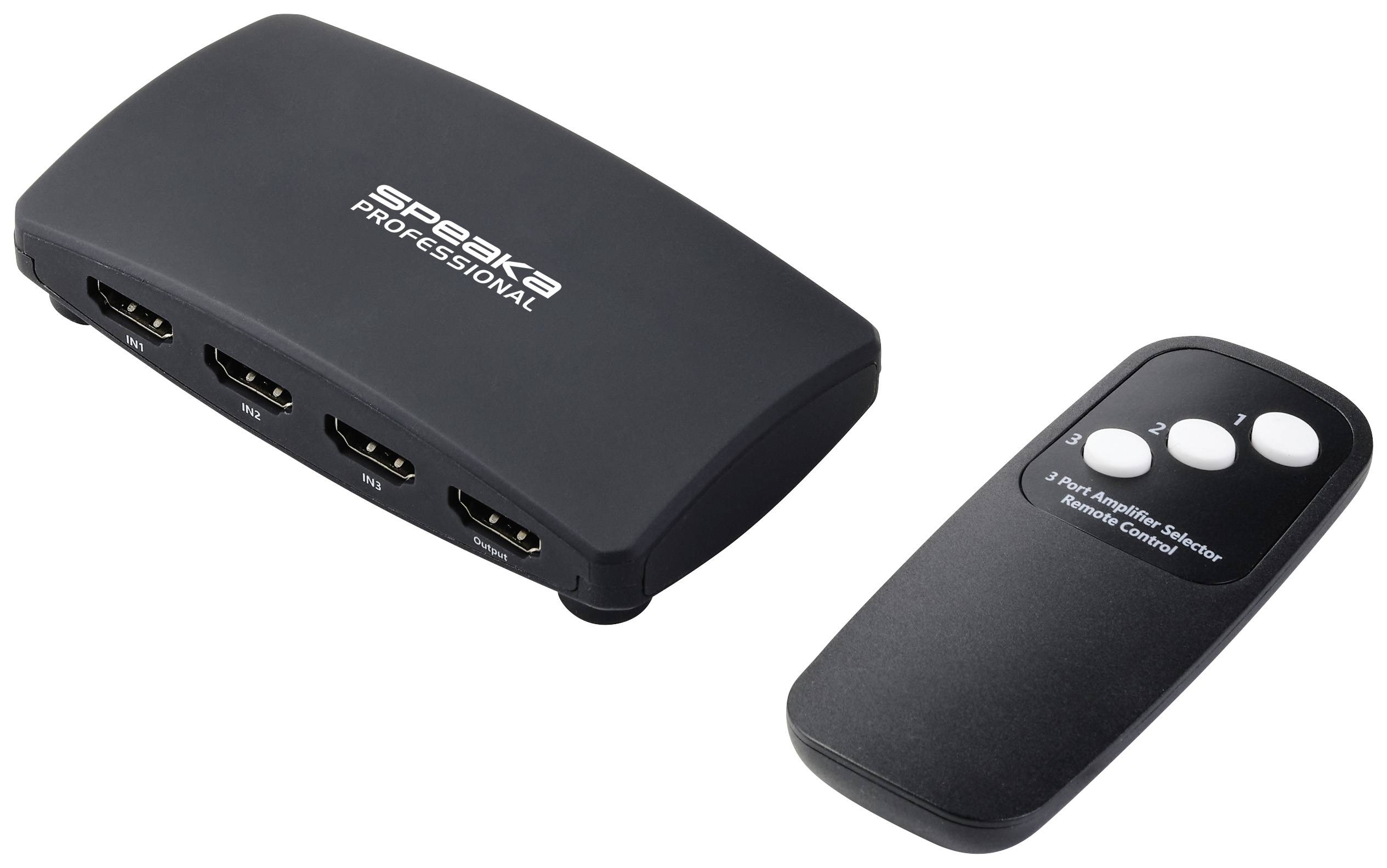 SpeaKa Professional SP-HDS-200 3 Port HDMI-Switch mit Fernbedienung UHD 8K @ 60 Hz, UHD 4K @ 120Hz