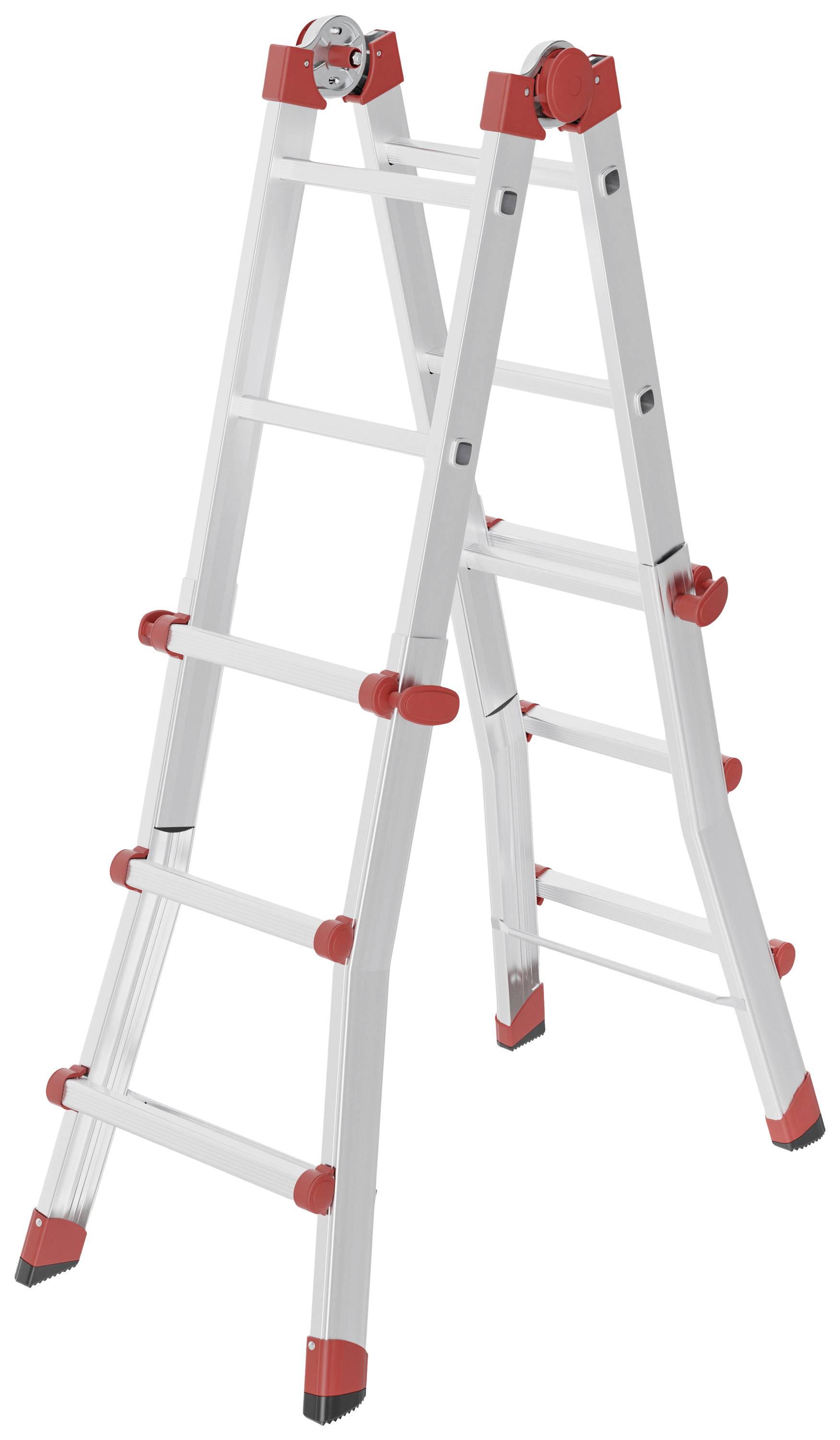Hailo M80 7512007 Aluminium Multifunktionsleiter Arbeitshöhe (max.): 3.71m Silber, Rot 9.1kg