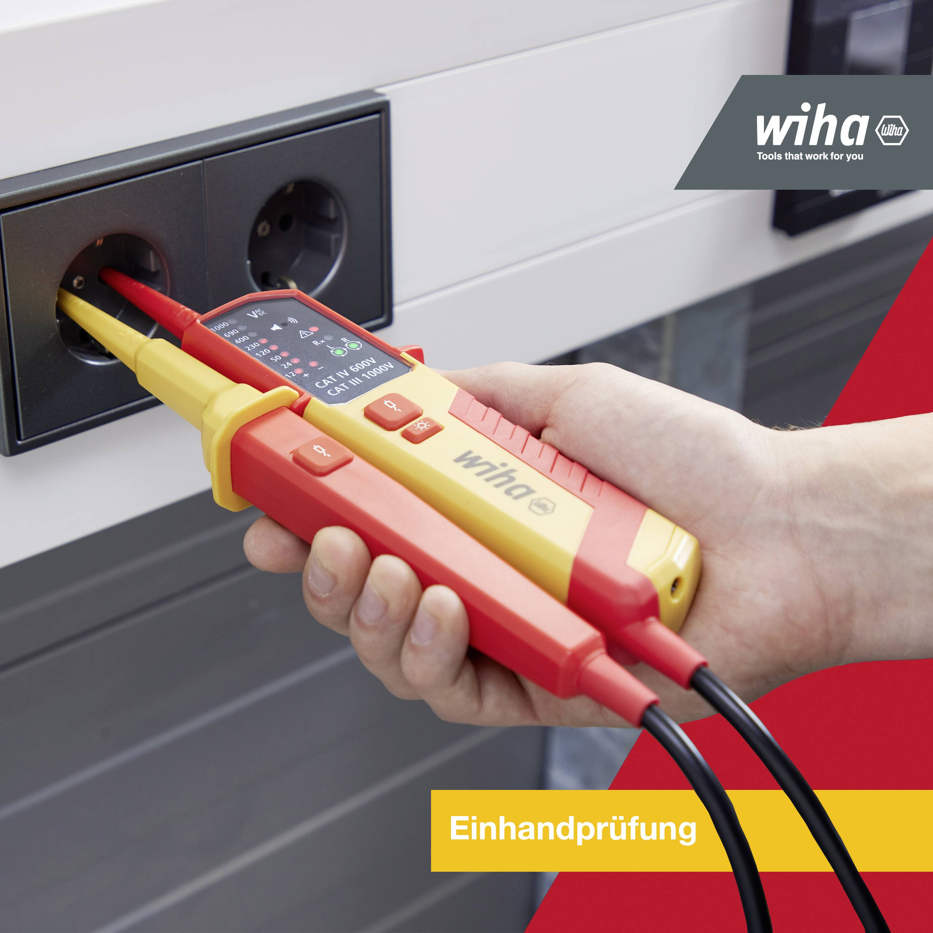 Wiha 45216 Spannungs- und Durchgangsprüfer CAT III 1000 V, CAT IV 600 V LED, Akustik
