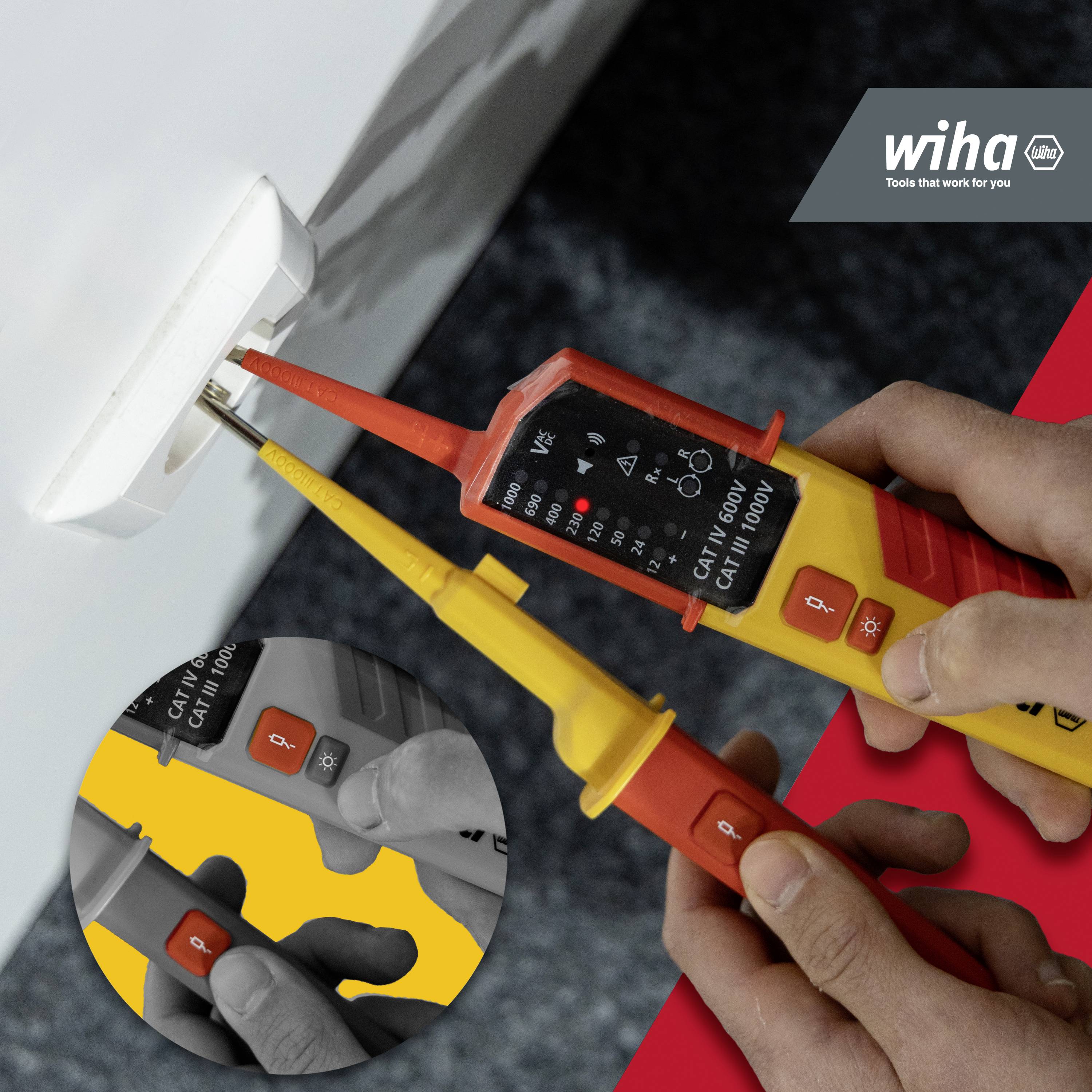 Wiha 45216 Spannungs- und Durchgangsprüfer CAT III 1000 V, CAT IV 600 V LED, Akustik
