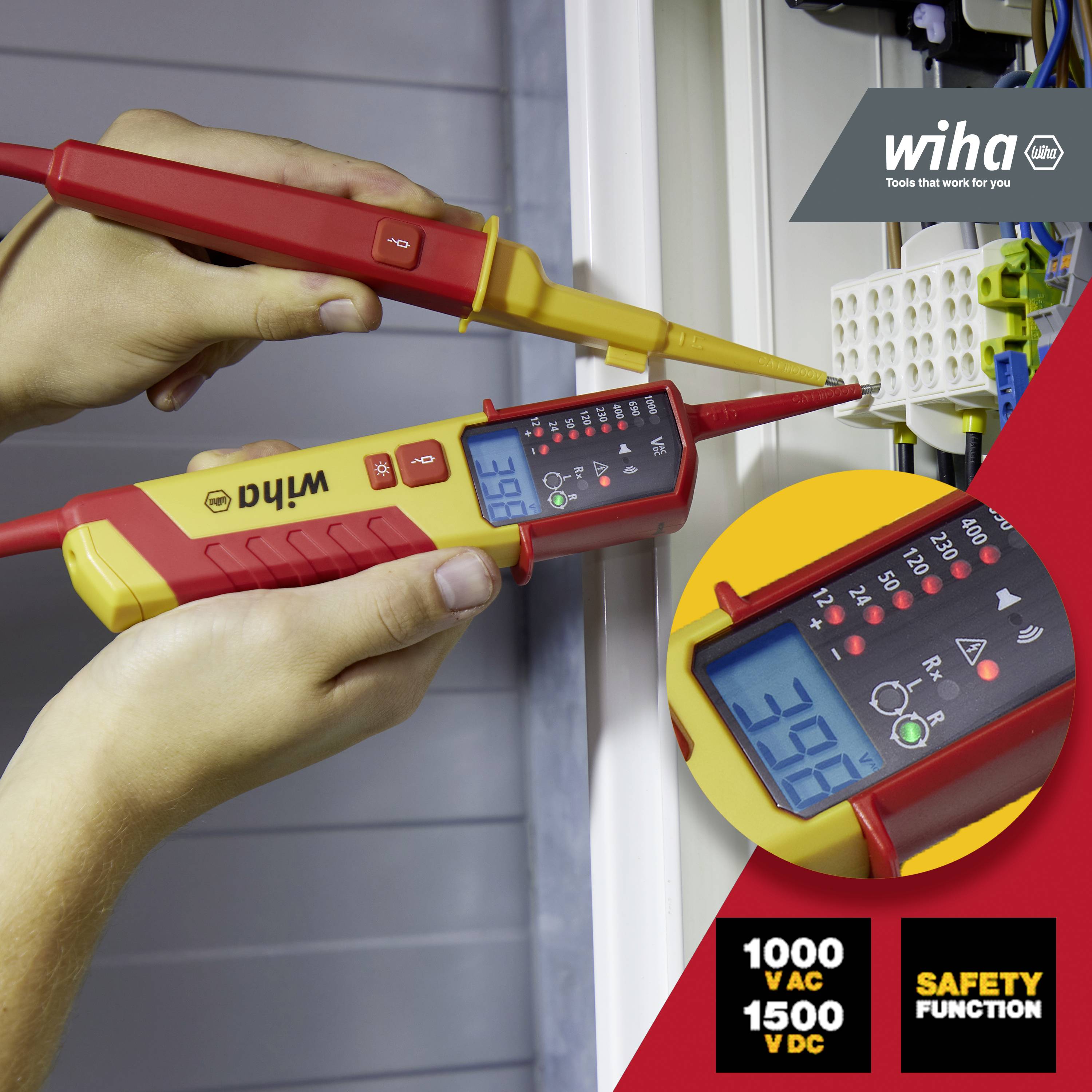 Wiha 45217 Spannungs- und Durchgangsprüfer CAT III 1000 V, CAT IV 600 V LED, Akustik