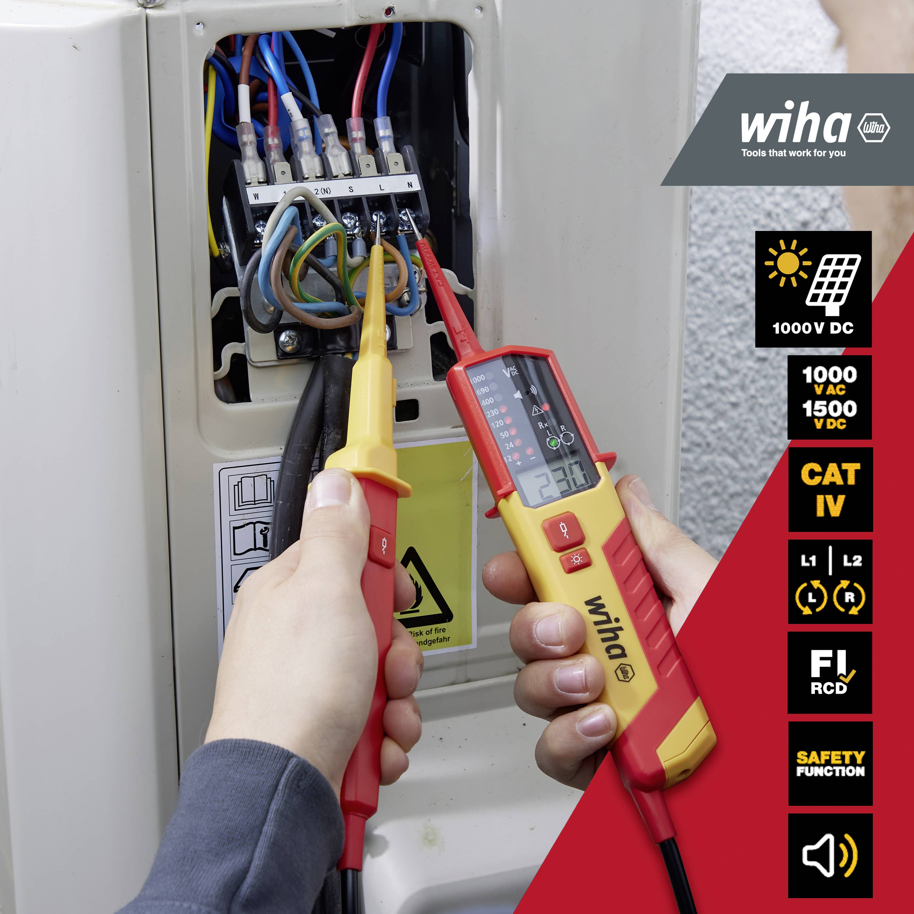 Wiha 45217 Spannungs- und Durchgangsprüfer CAT III 1000 V, CAT IV 600 V LED, Akustik