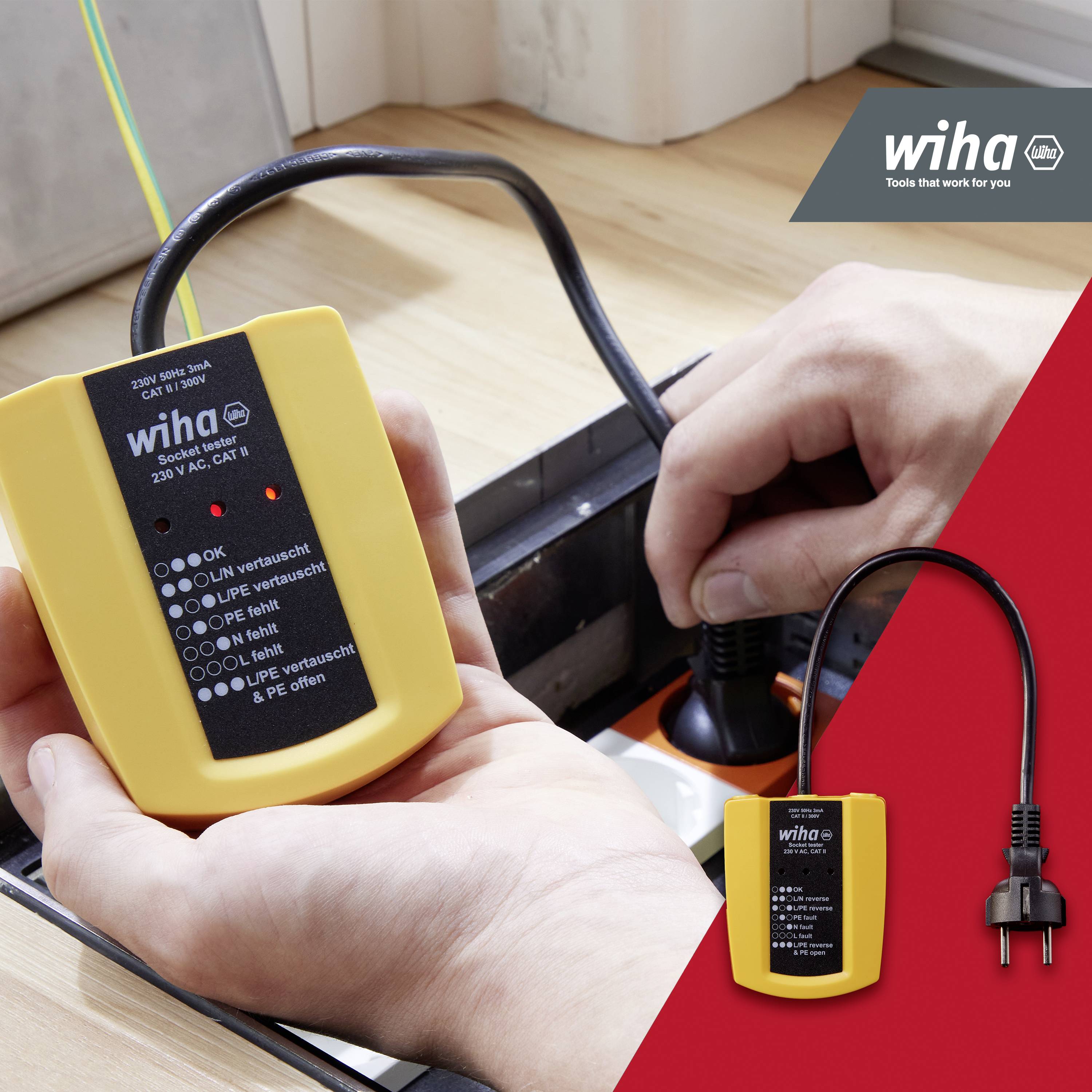 Wiha 45220 Steckdosentester CAT III 300V LED