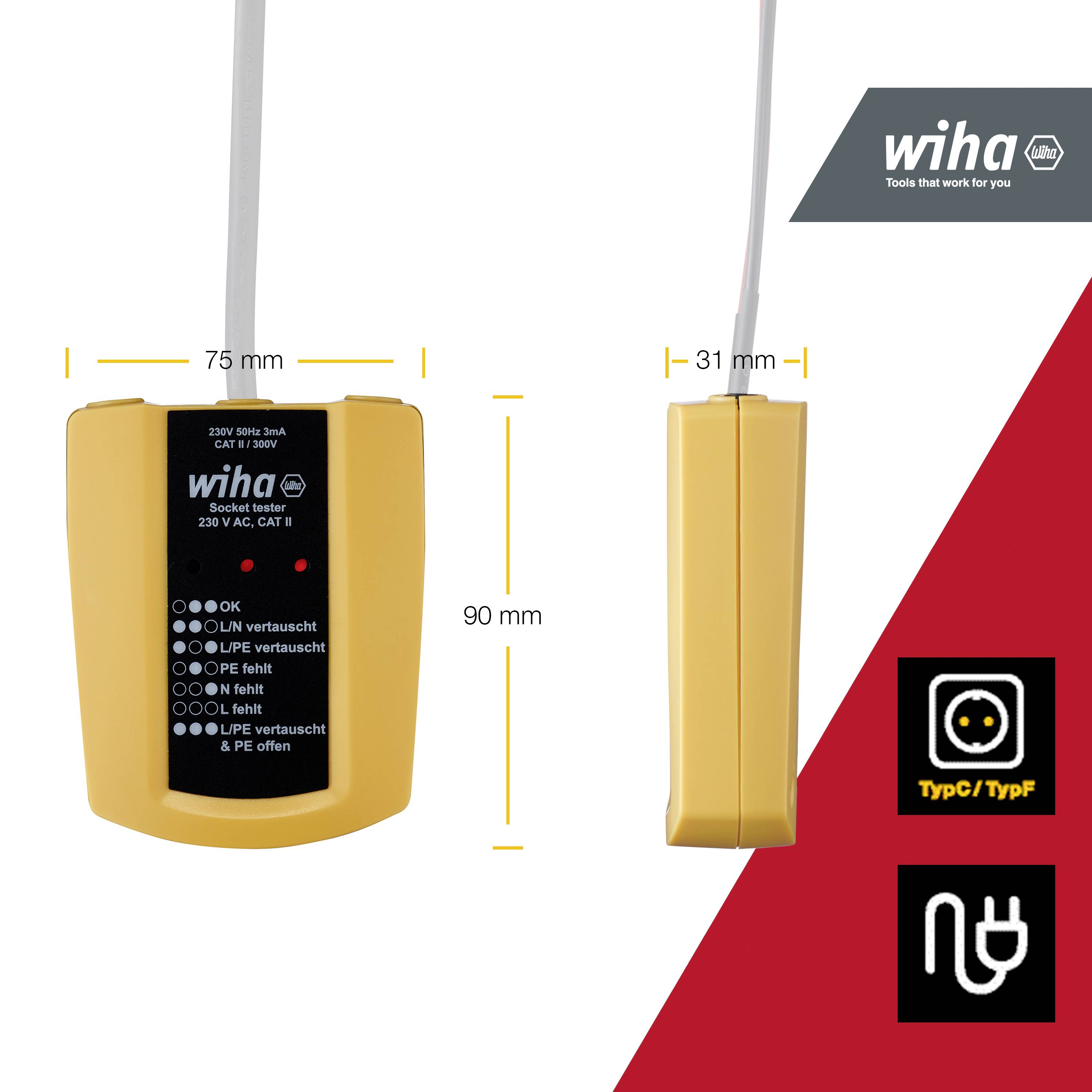 Wiha 45220 Steckdosentester CAT III 300V LED