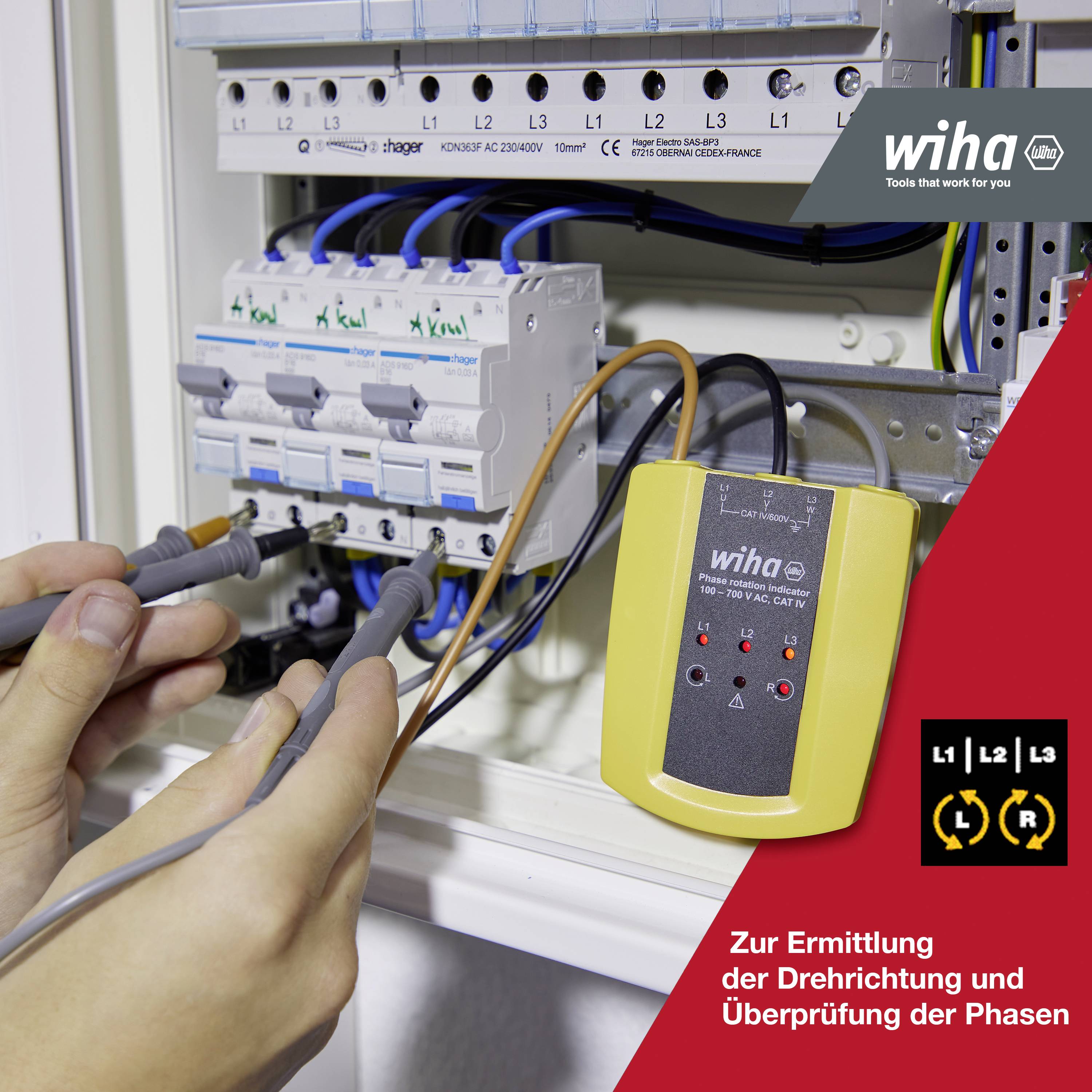 Wiha 45221 Drehfeldtester CAT III 1000 V, CAT IV 600 V
