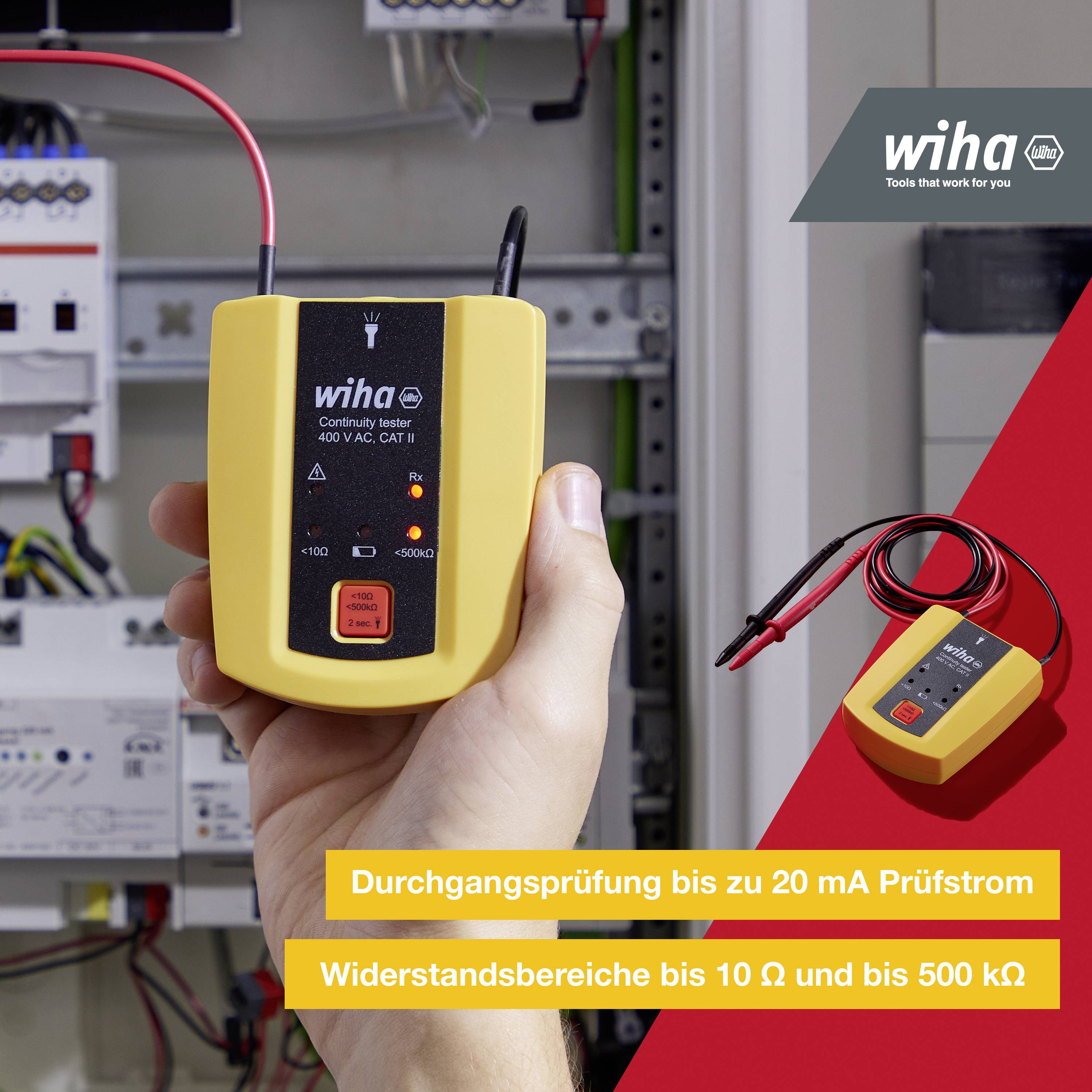 Wiha 45222 Durchgangsprüfgerät CAT II 600 V LED, Akustik