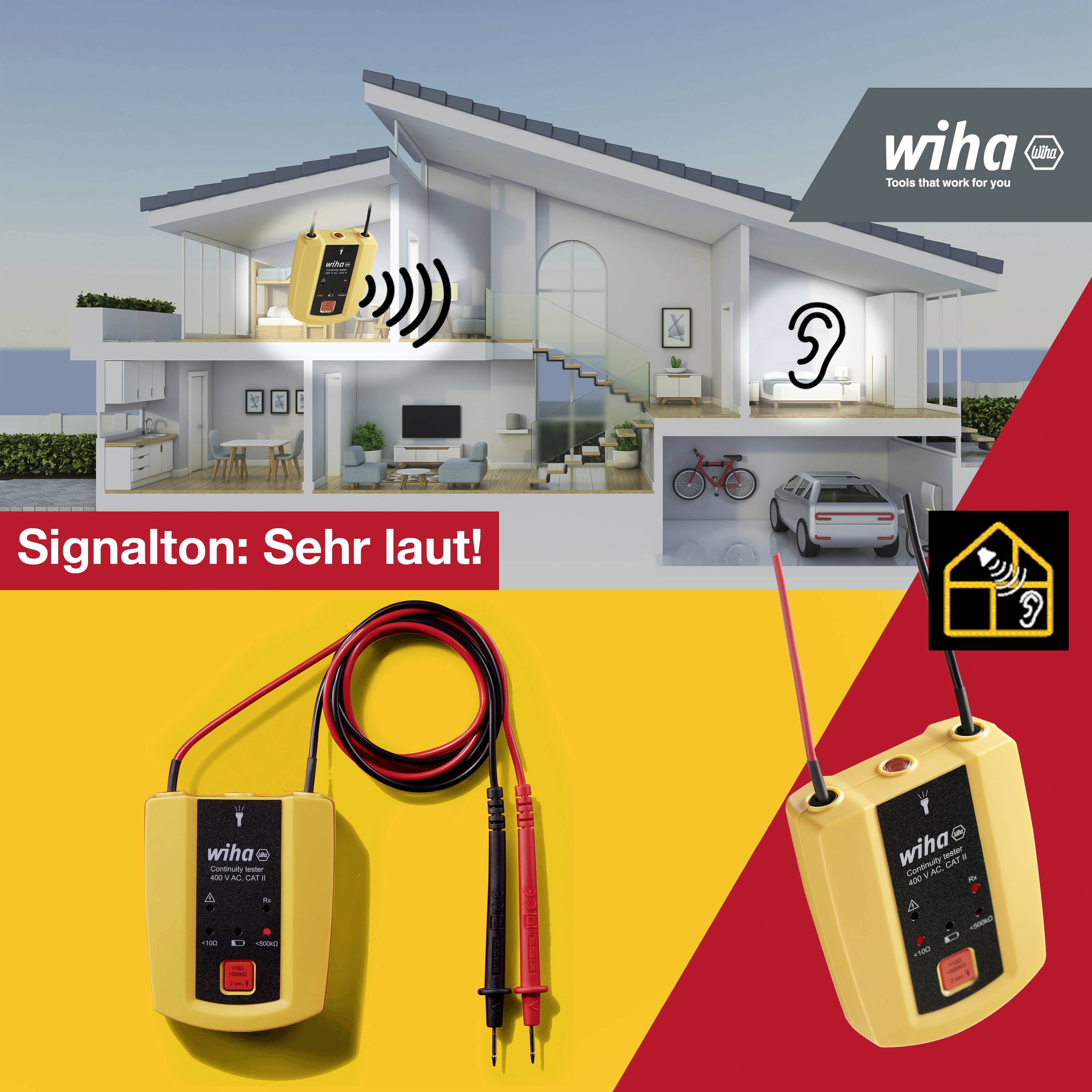 Wiha 45222 Durchgangsprüfgerät CAT II 600 V LED, Akustik