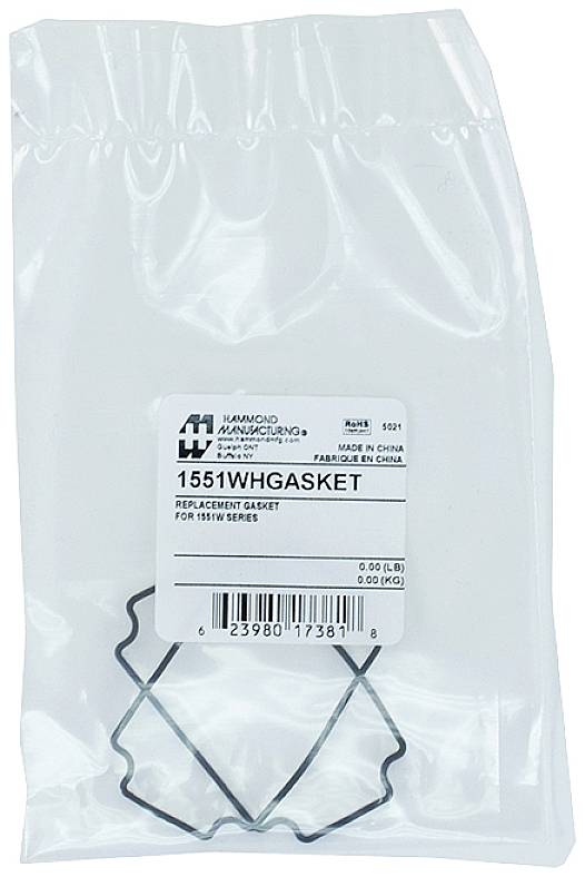 Transparente Plastiktüte mit einer schwarzen Dichtung für die 1551WH-Serie. Herstellerhinweise und Barcode auf dem Etikett.