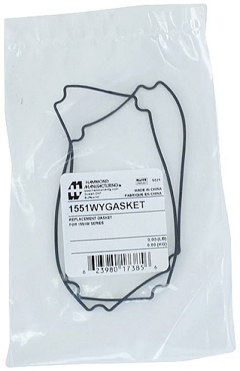 Plastiktüte mit einem schwarzen Ersatzdichtungssatz für die 1551W-Serie von Hammond Manufacturing.