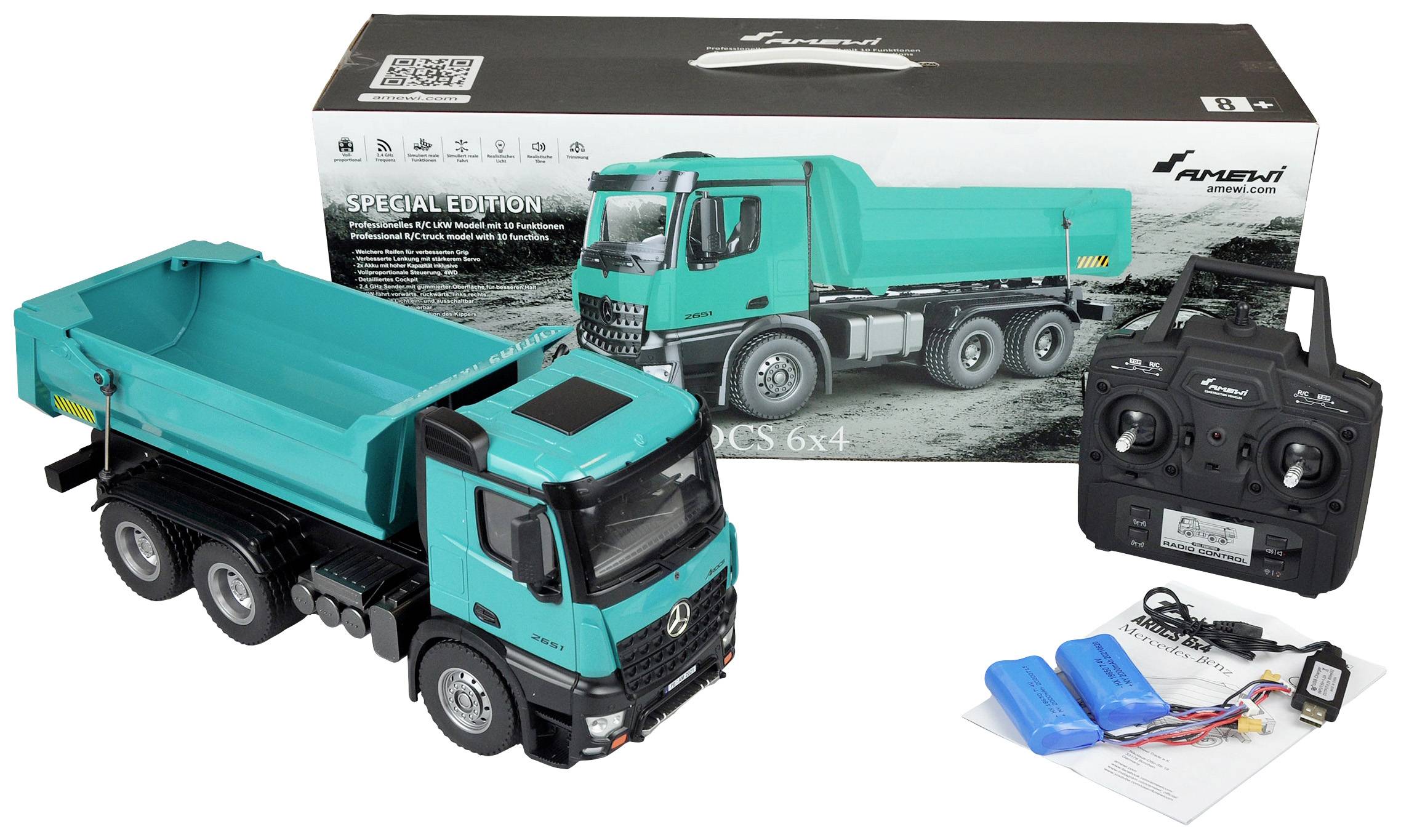 Amewi 22533 Mercedes Benz Arocs 2651 Elektro RC Modell-LKW RtR Inkl. Akku und Ladegerät