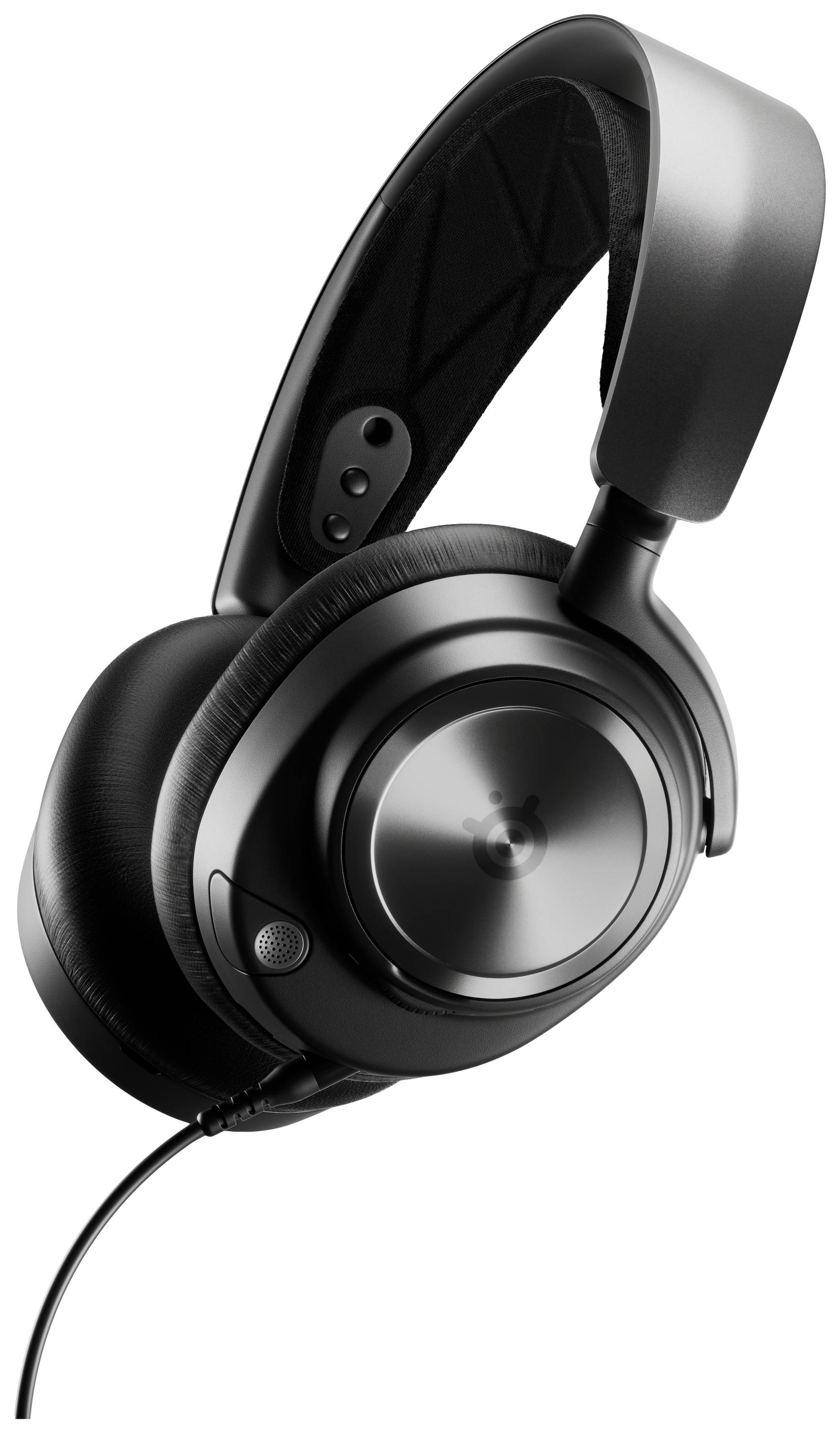 Schwarze Over-Ear-Kopfhörer mit gepolstertem Kopfband, geschlossenem Design und Kabelanschluss. Geeignet für Musik und Gaming.