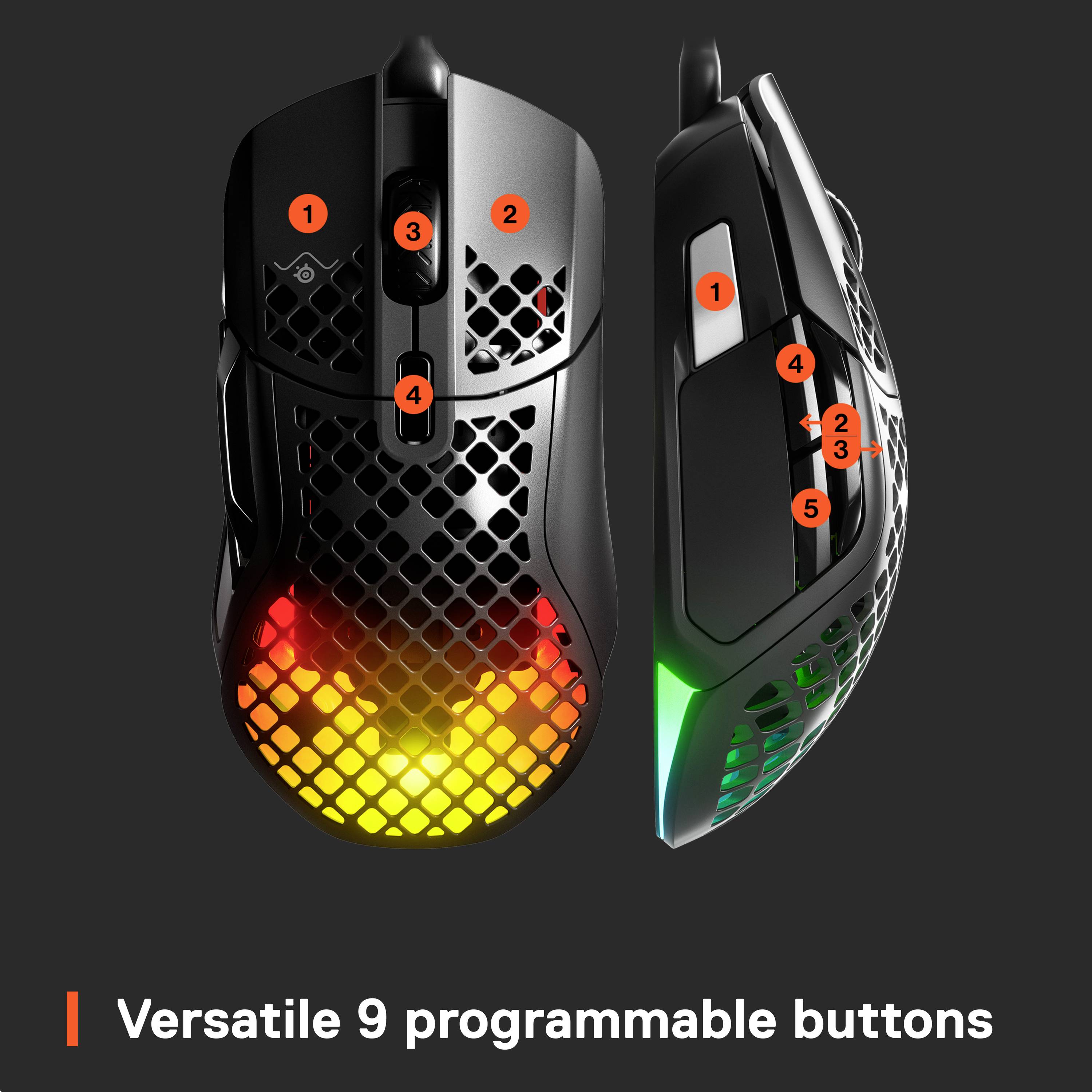 Steelseries Aerox 5 Gaming-Maus Kabelgebunden, USB Optisch Schwarz 9 Tasten 18000 dpi Beleuchtet