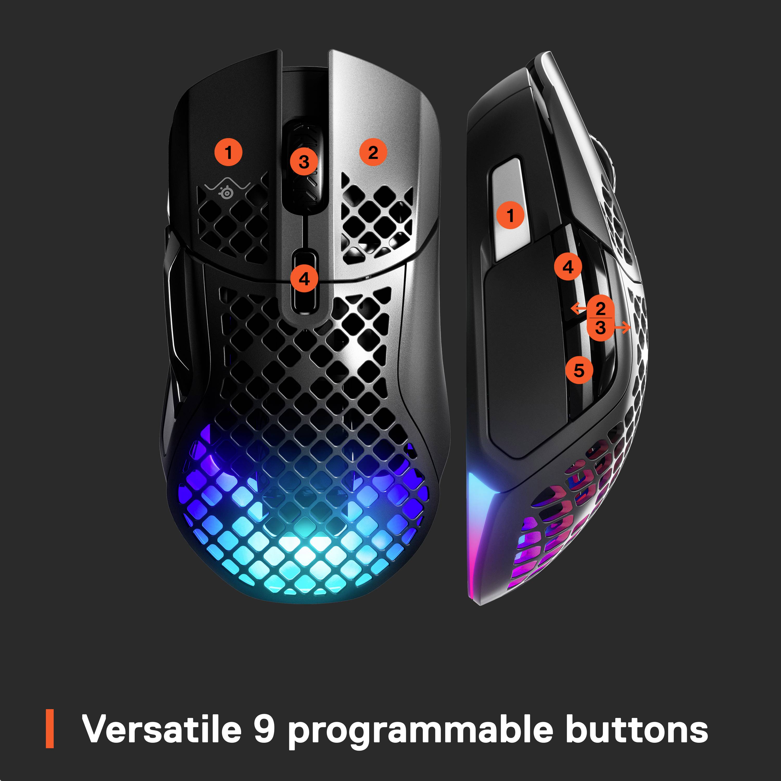 Steelseries Aerox 5 Wireless Gaming-Maus Kabellos, Bluetooth® Optisch Schwarz 9 Tasten 18000 dpi Beleuchtet, Wiederaufladbar