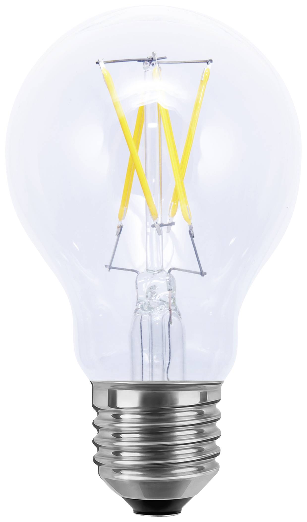 Eine durchsichtige Glühbirne mit sichtbarem Glühdraht symbolisiert Ideen und Beleuchtung.