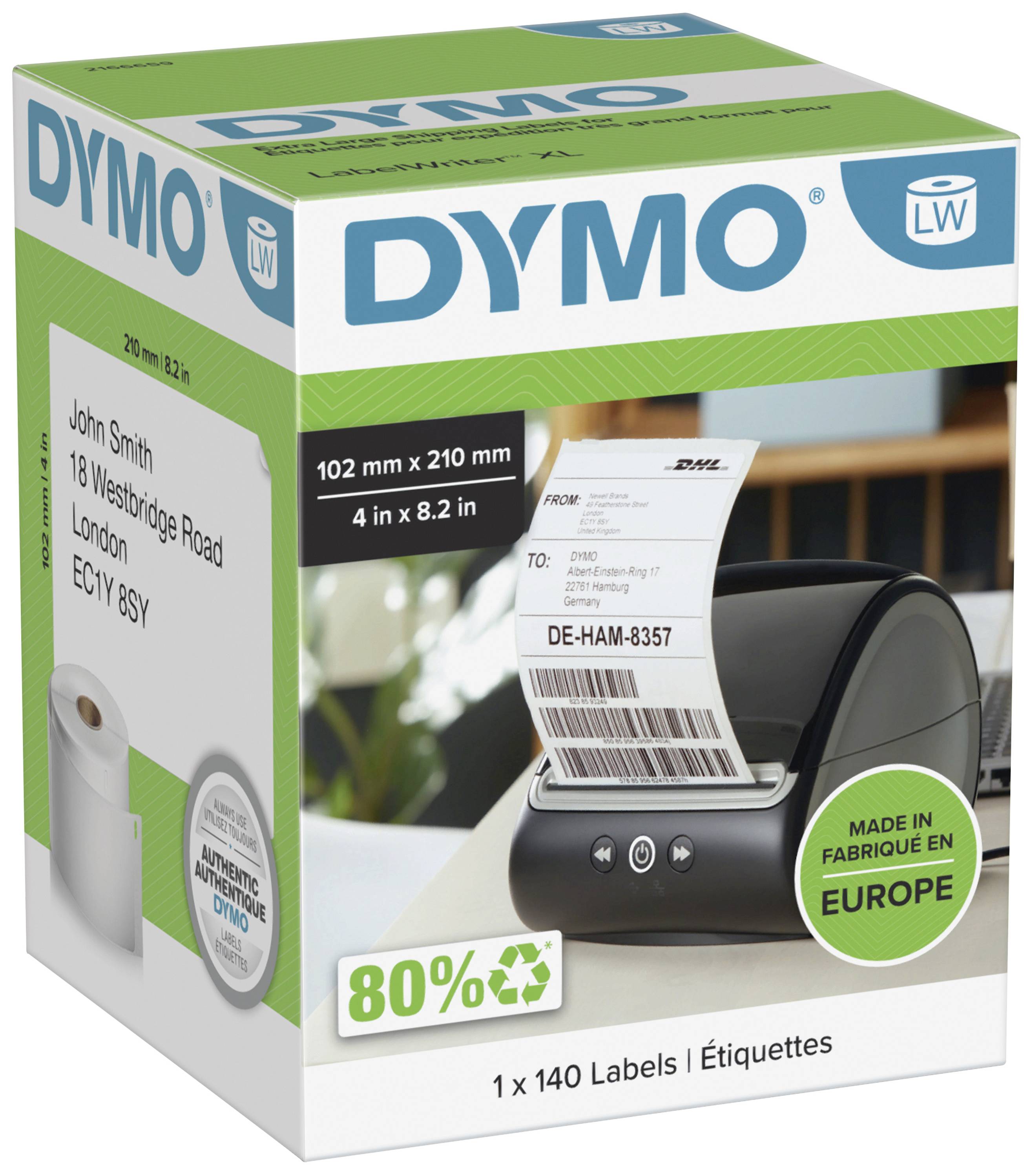 DYMO 2166659 Etiketten Rolle 102 x 210mm Weiß 140 St. Permanent haftend Versand-Etiketten