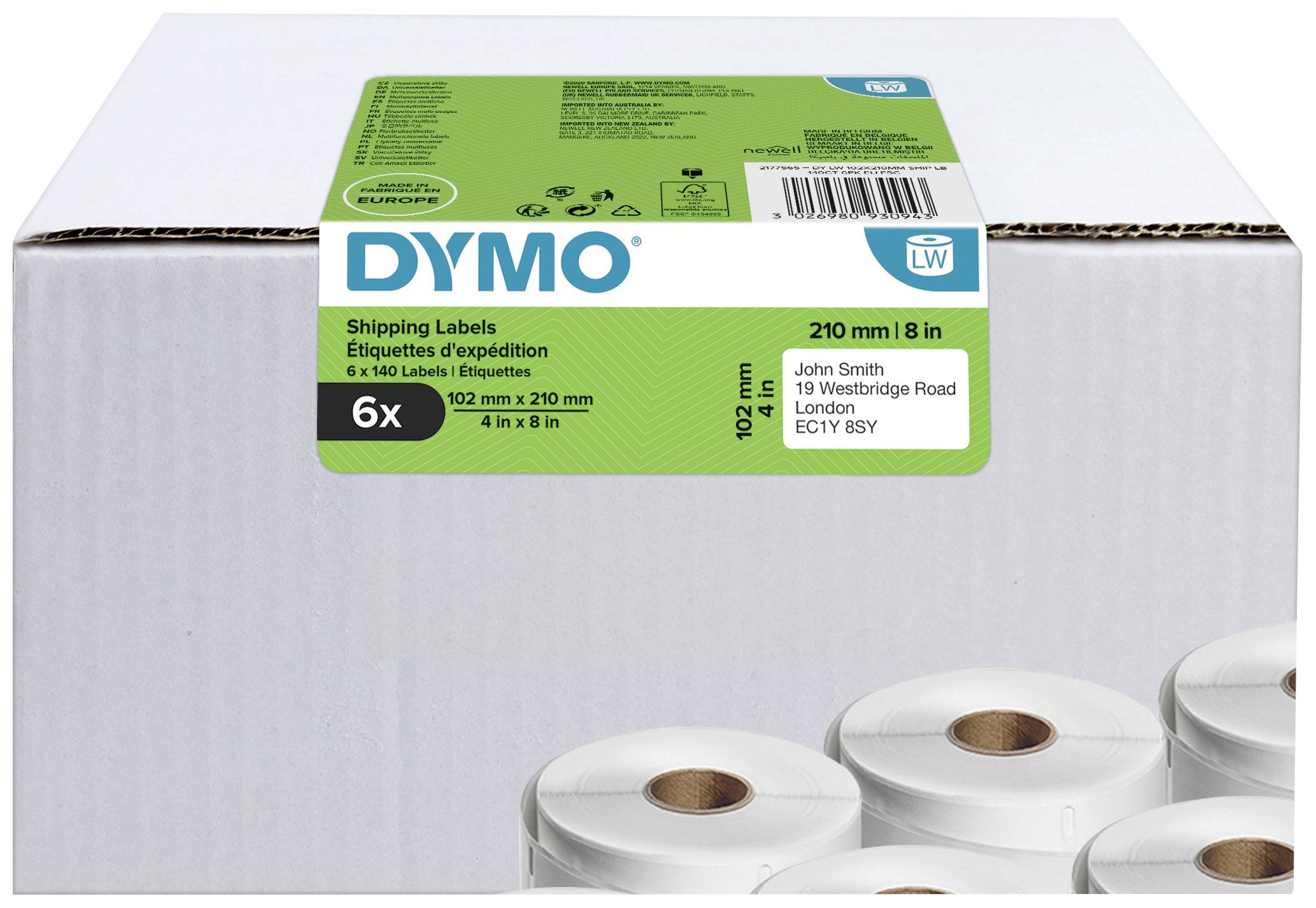 DYMO 2177565 Etiketten Rolle 102 x 210 mm Weiß 840 St. Permanent haftend Versand-Etiketten