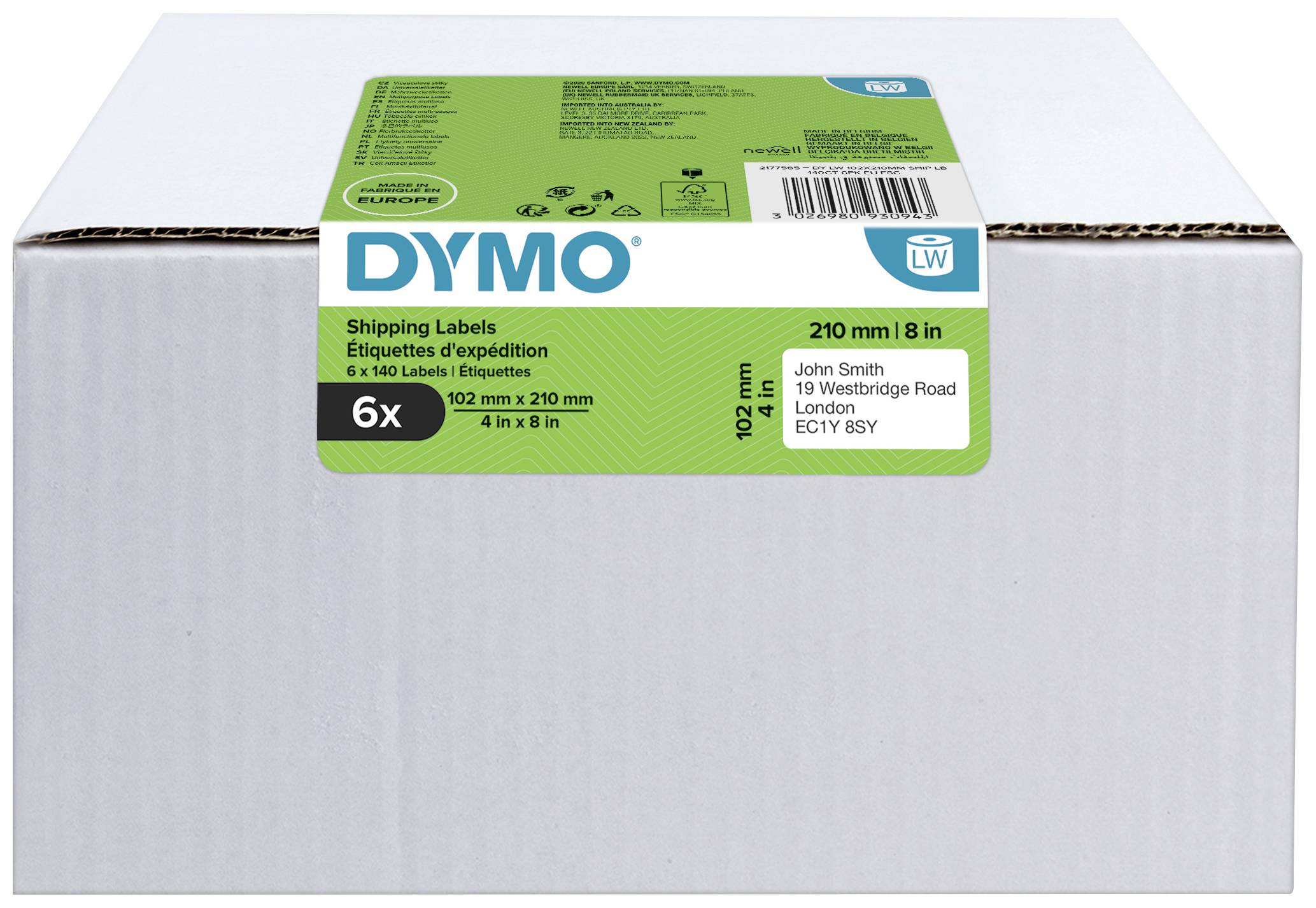 DYMO 2177565 Etiketten Rolle 102 x 210 mm Weiß 840 St. Permanent haftend Versand-Etiketten