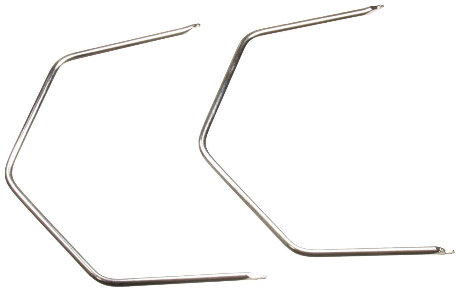 Zwei metallische, abgewinkelte Stäbe auf weißem Hintergrund. Sie haben eine z-förmige Biegung, wirken symmetrisch und gleichgroß.