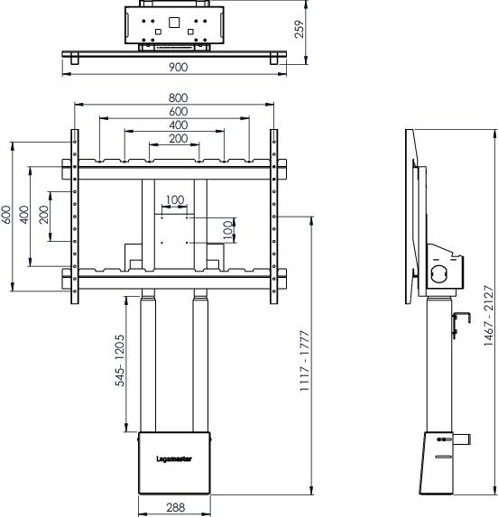 Legamaster CS-12S 1fach Monitor-Standfuß Schwarz Höhenverstellbar
