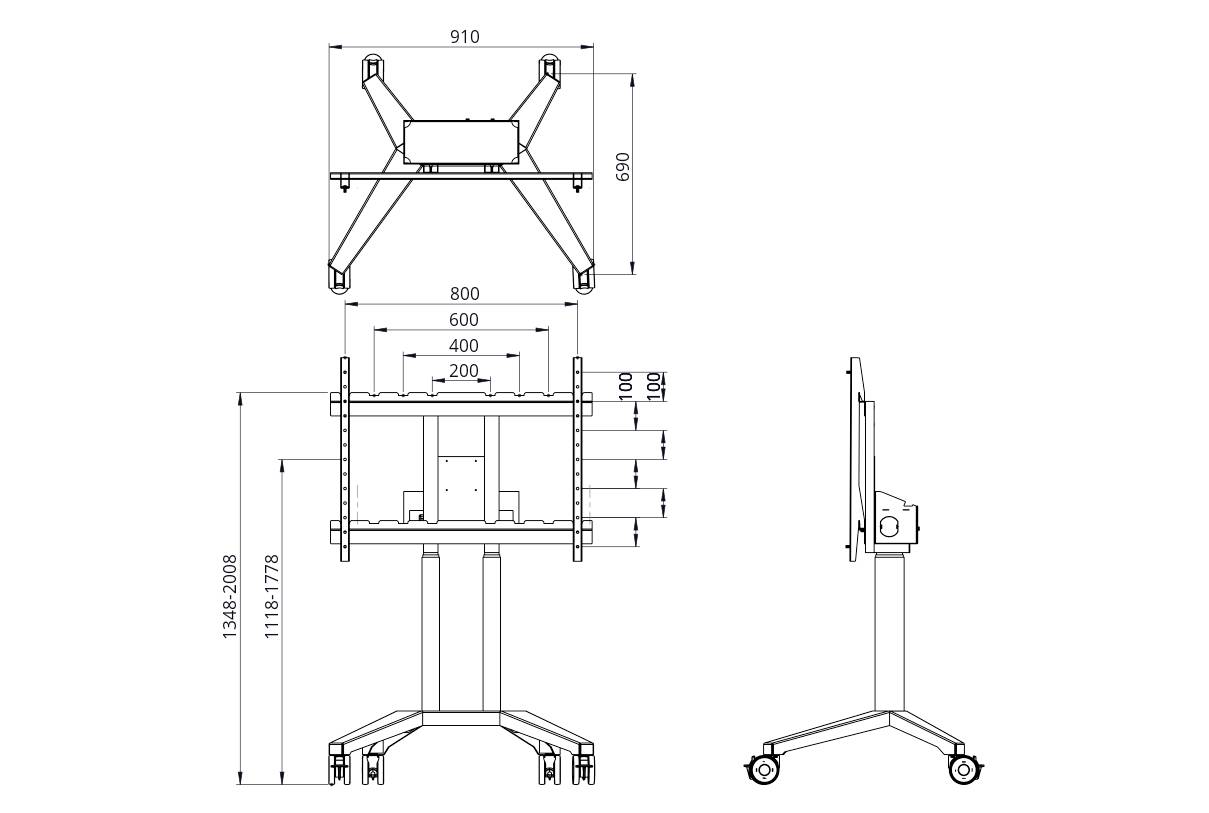 Legamaster MS-12S 1fach Monitor-Standfuß 81,3 cm (32") - 228,6 cm (90") Schwarz Höhenverstellbar