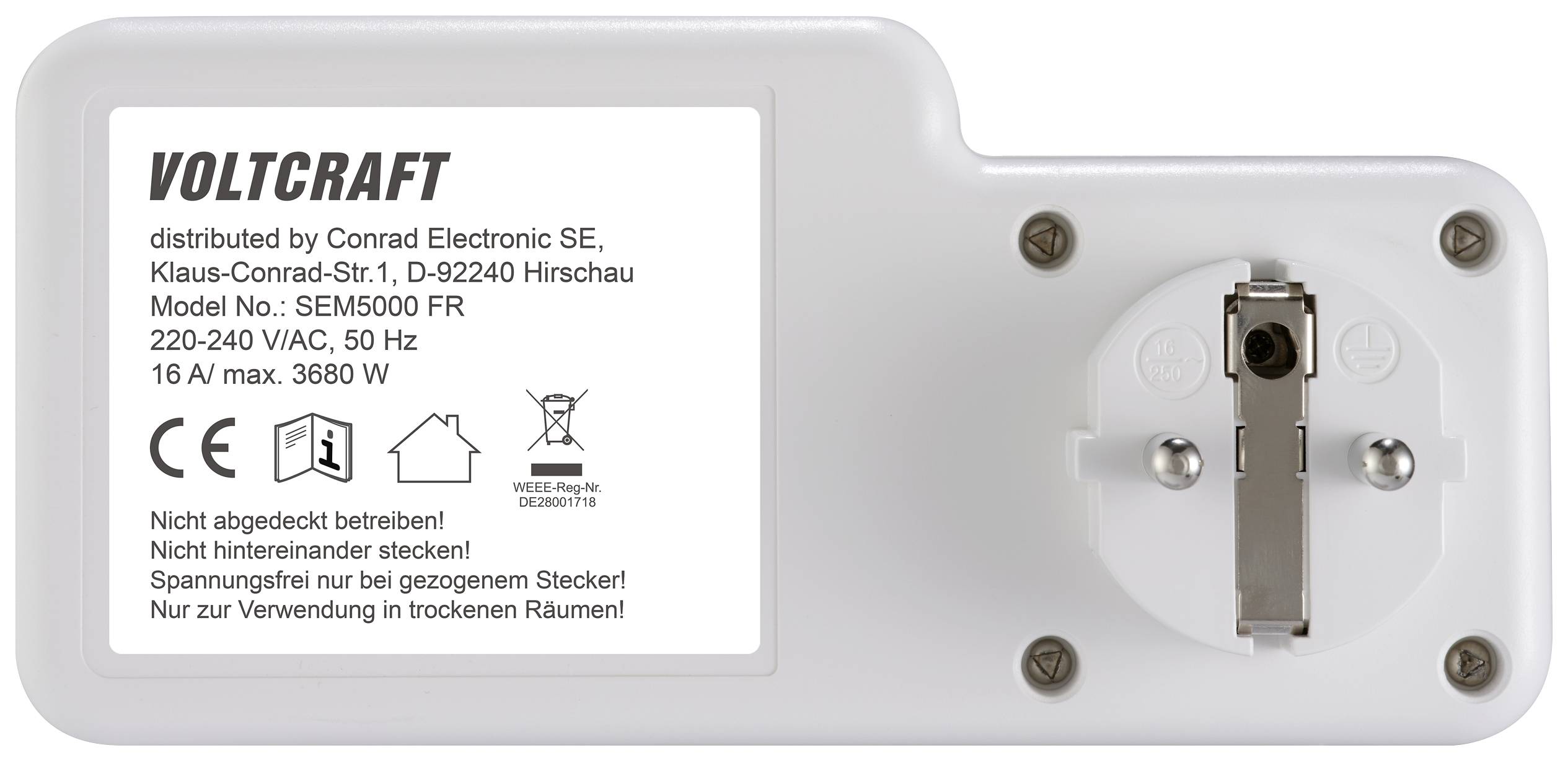 VOLTCRAFT SEM5000 FR Energiekosten-Messgerät Kostenprognose, Alarmfunktion, Stromtarif einstellbar, Datenloggerfunktion