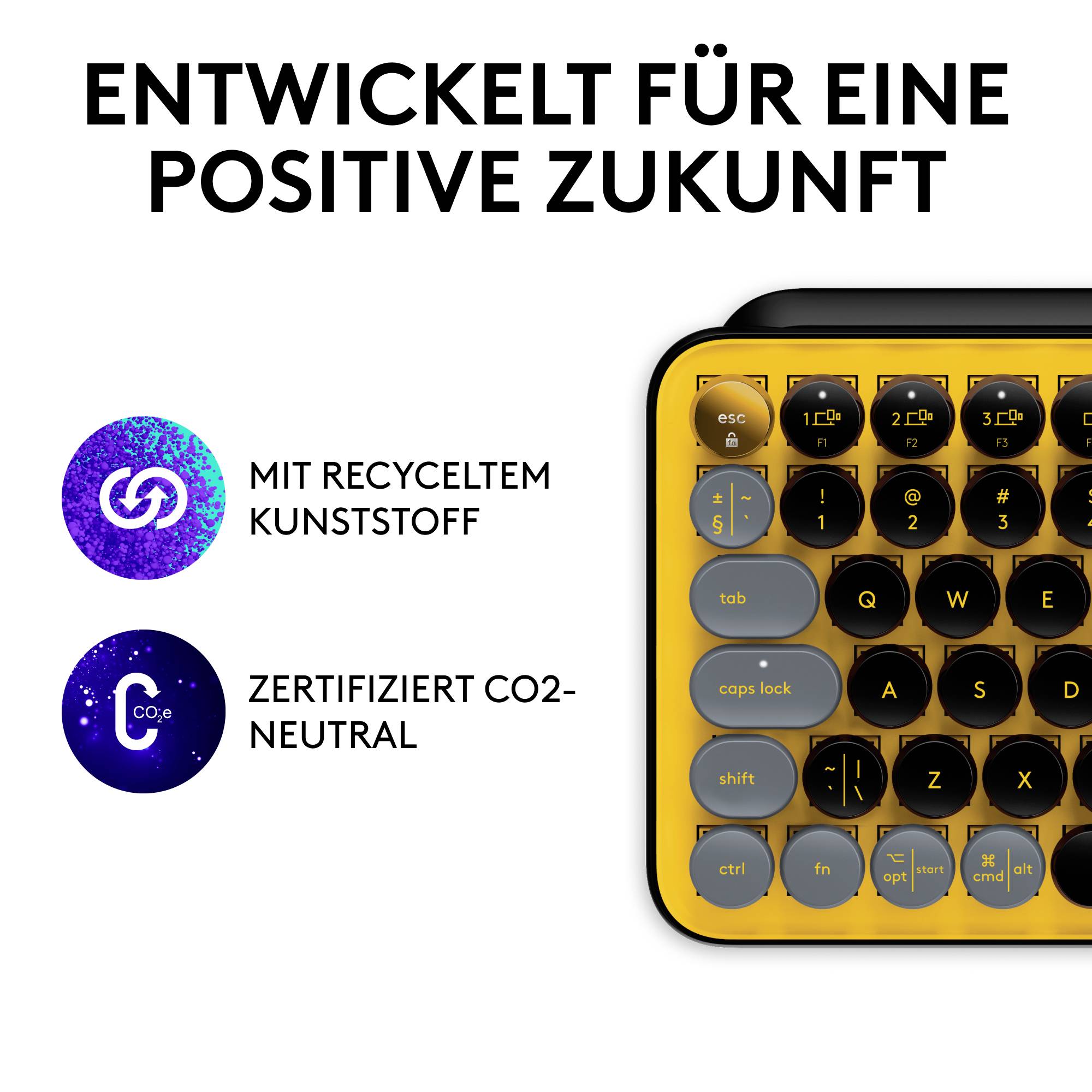 Logitech POP Bluetooth® Tastatur Deutsch, QWERTZ Gelb, Schwarz, Grau Easy Switch 3 Geräte, Multimediatasten, Multipair-Funktion