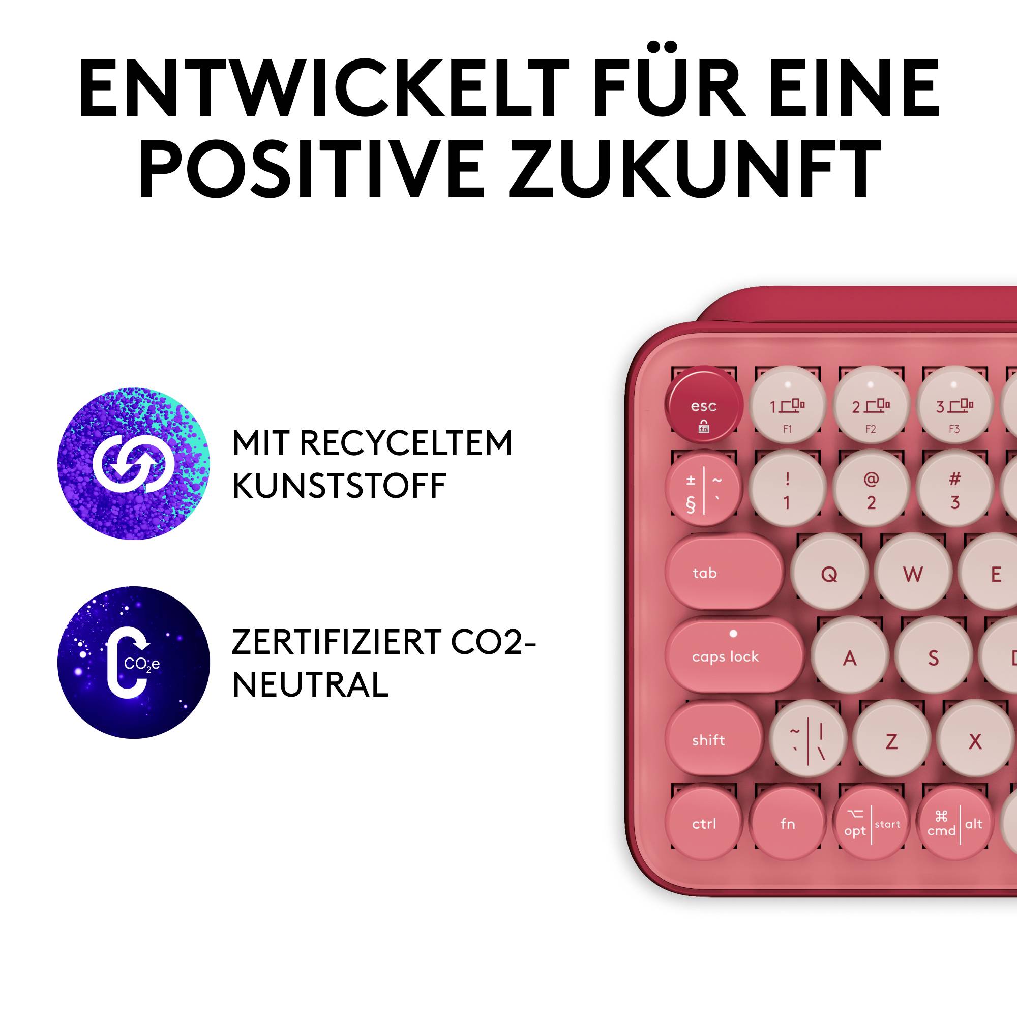 Logitech POP Bluetooth® Tastatur Deutsch, QWERTZ Himbeerrot, Korallenrot Easy Switch 3 Geräte, Multimediatasten, Multipair-Funktion