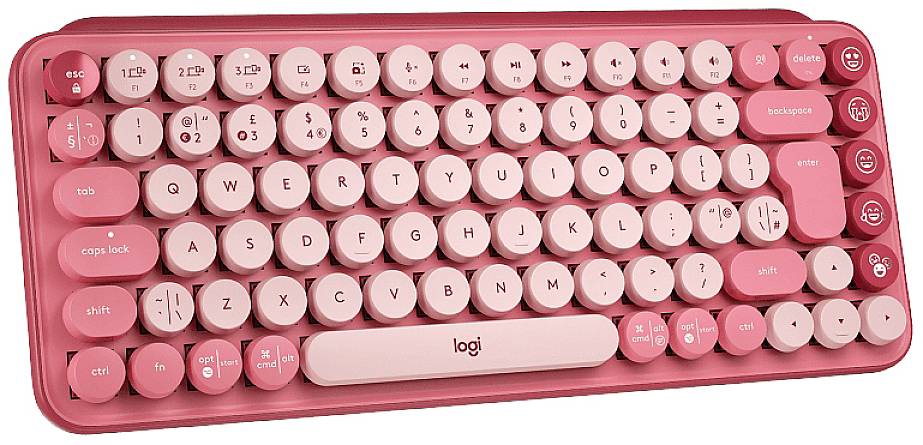 Logitech POP Bluetooth® Tastatur Deutsch, QWERTZ Himbeerrot, Korallenrot Easy Switch 3 Geräte, Multimediatasten, Multipair-Funktion