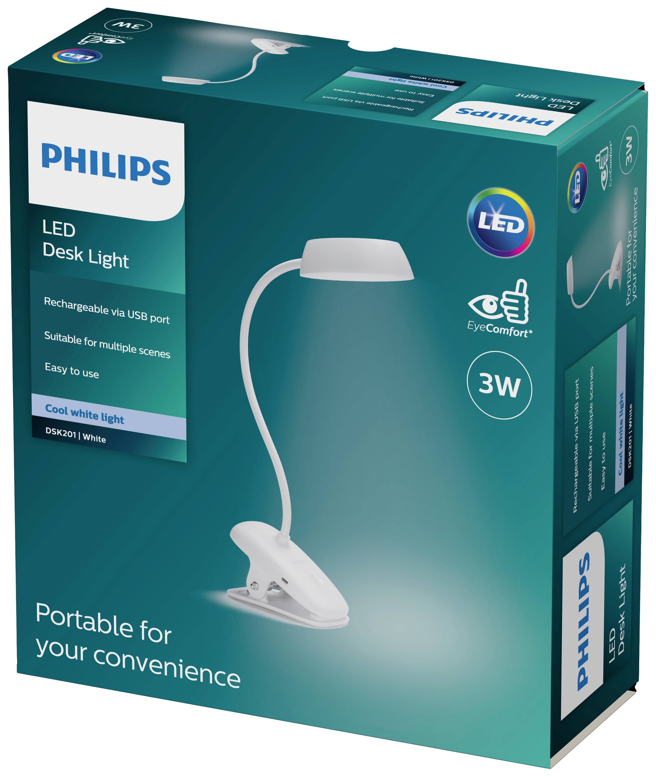Philips LED Donutclip DSK201 PT 8719514396890 USB-Leuchte, LED-Klemmleuchte LED 3W Weiß