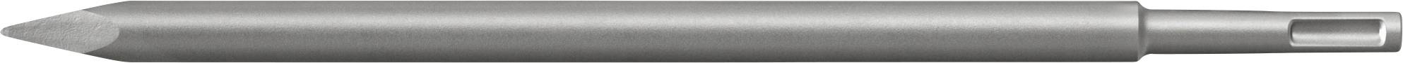 Silberner metallischer Stift mit konischem Körper und abnehmbarer Kappe, horizontal auf weißem Hintergrund dargestellt.