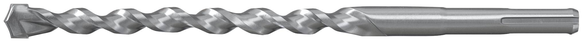 Ein silberner Spiralbohrer mit Wendelfuten und spitzer Spitze, horizontal auf weißem Hintergrund dargestellt.