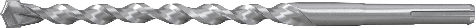 Ein glänzender Metallbohrer mit einem verdrehten spiralförmigen Schaft und einer spitzen Spitze, horizontal auf einem schlichten weißen Hintergrund dargestellt.